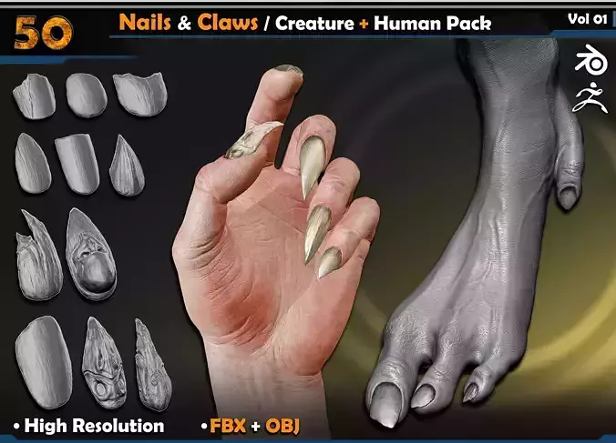 Nails Claws Creature Human Pack Vol 01 3D model