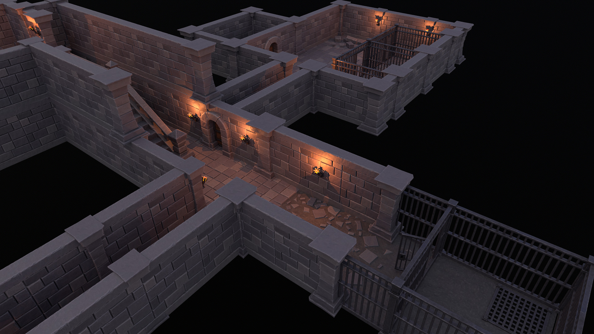 Stylized dungeon modular assets Low-poly 3D model_16