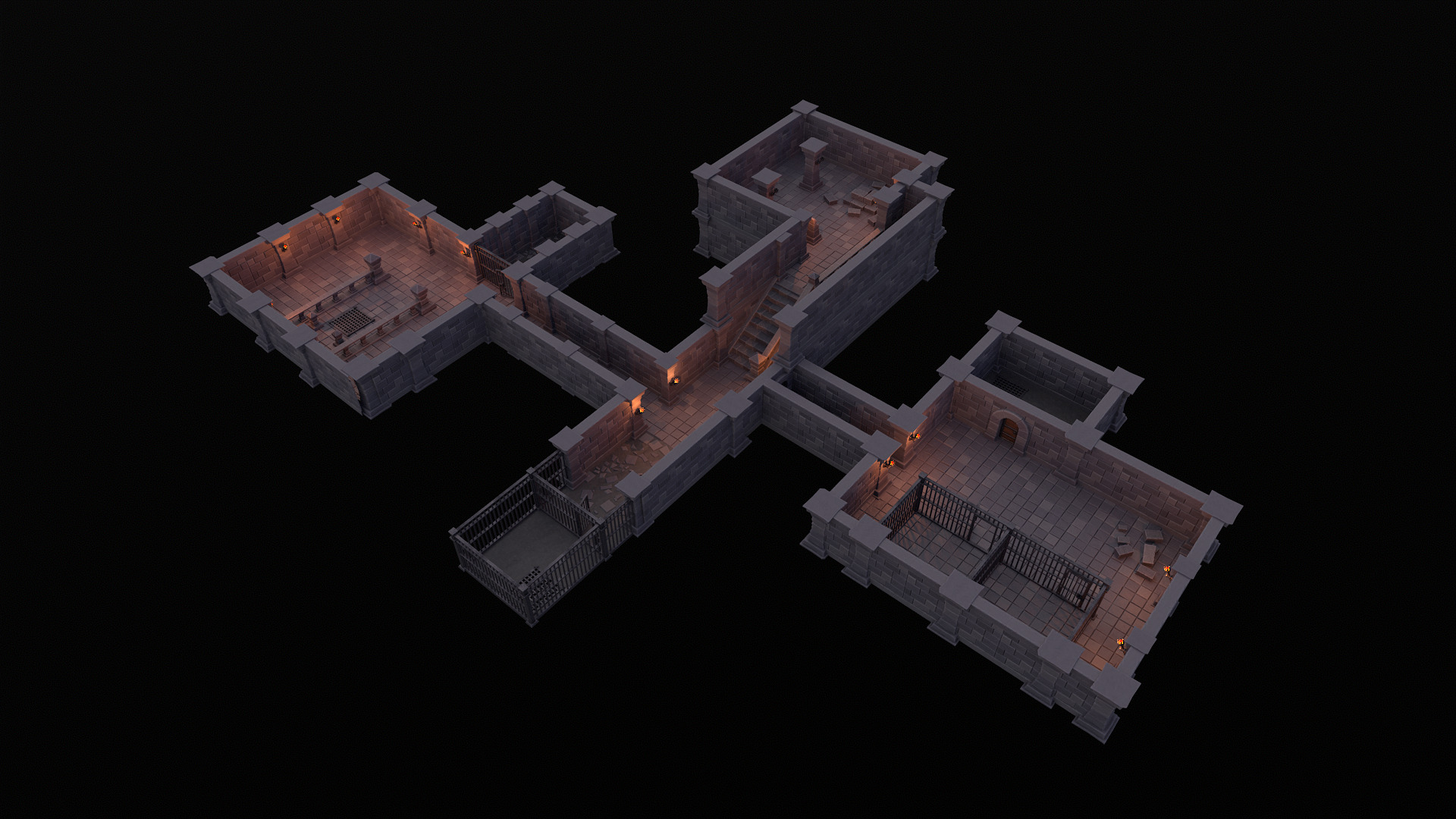 Stylized dungeon modular assets Low-poly 3D model_1
