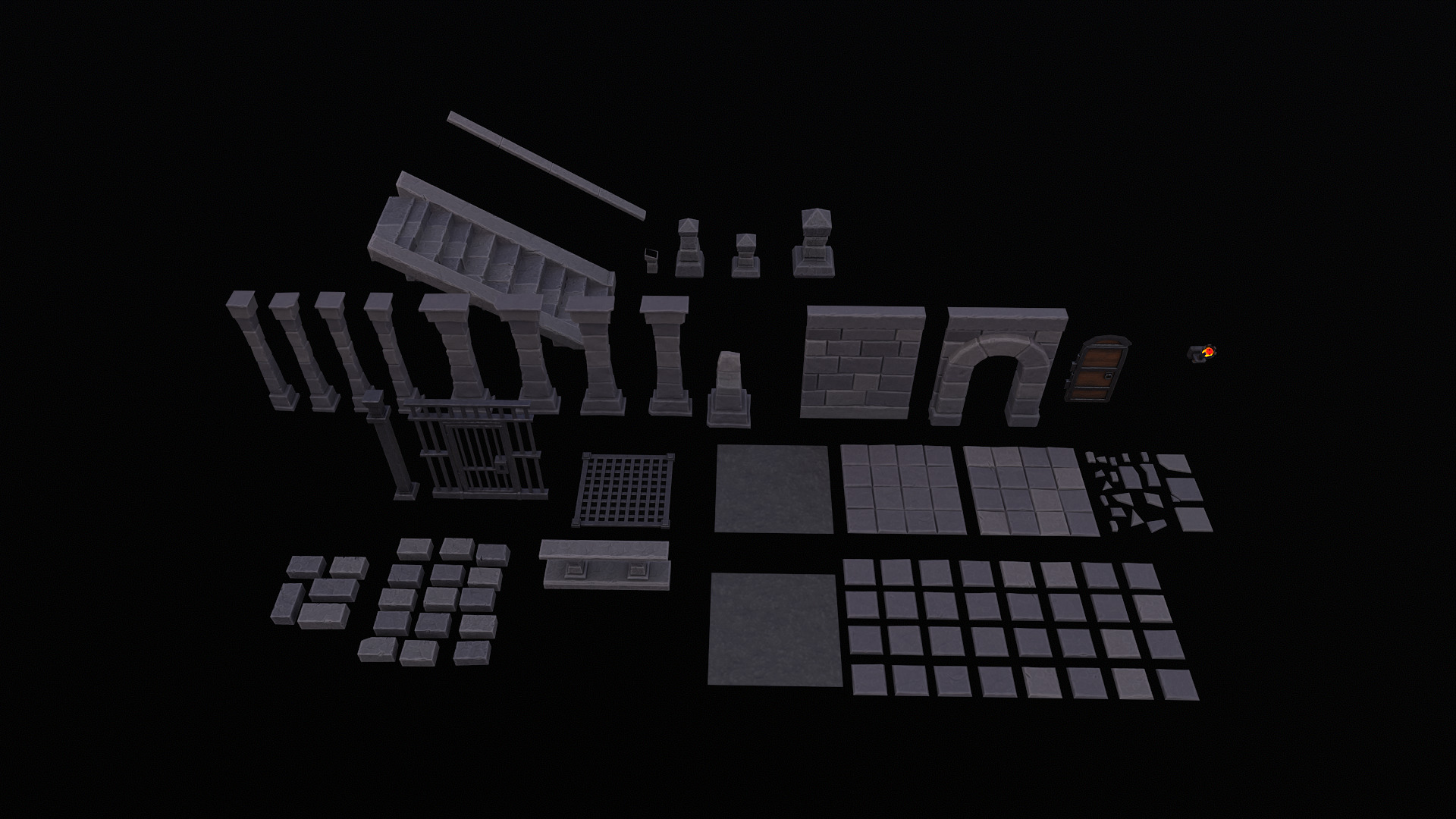 Stylized dungeon modular assets Low-poly 3D model_3