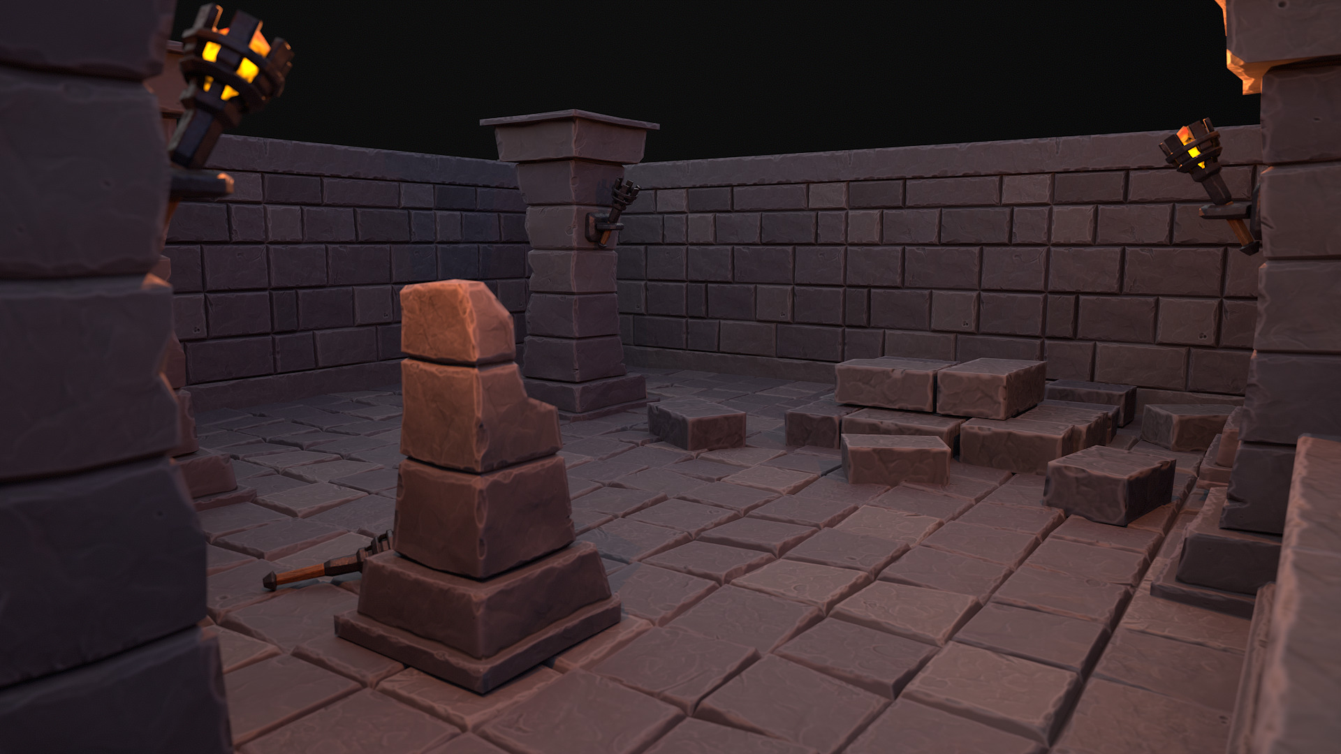 Stylized dungeon modular assets Low-poly 3D model_6