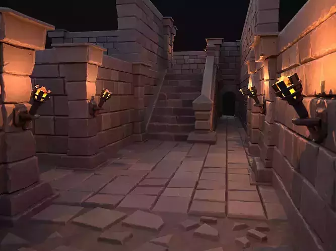 Stylized dungeon modular assets Low-poly 3D model
