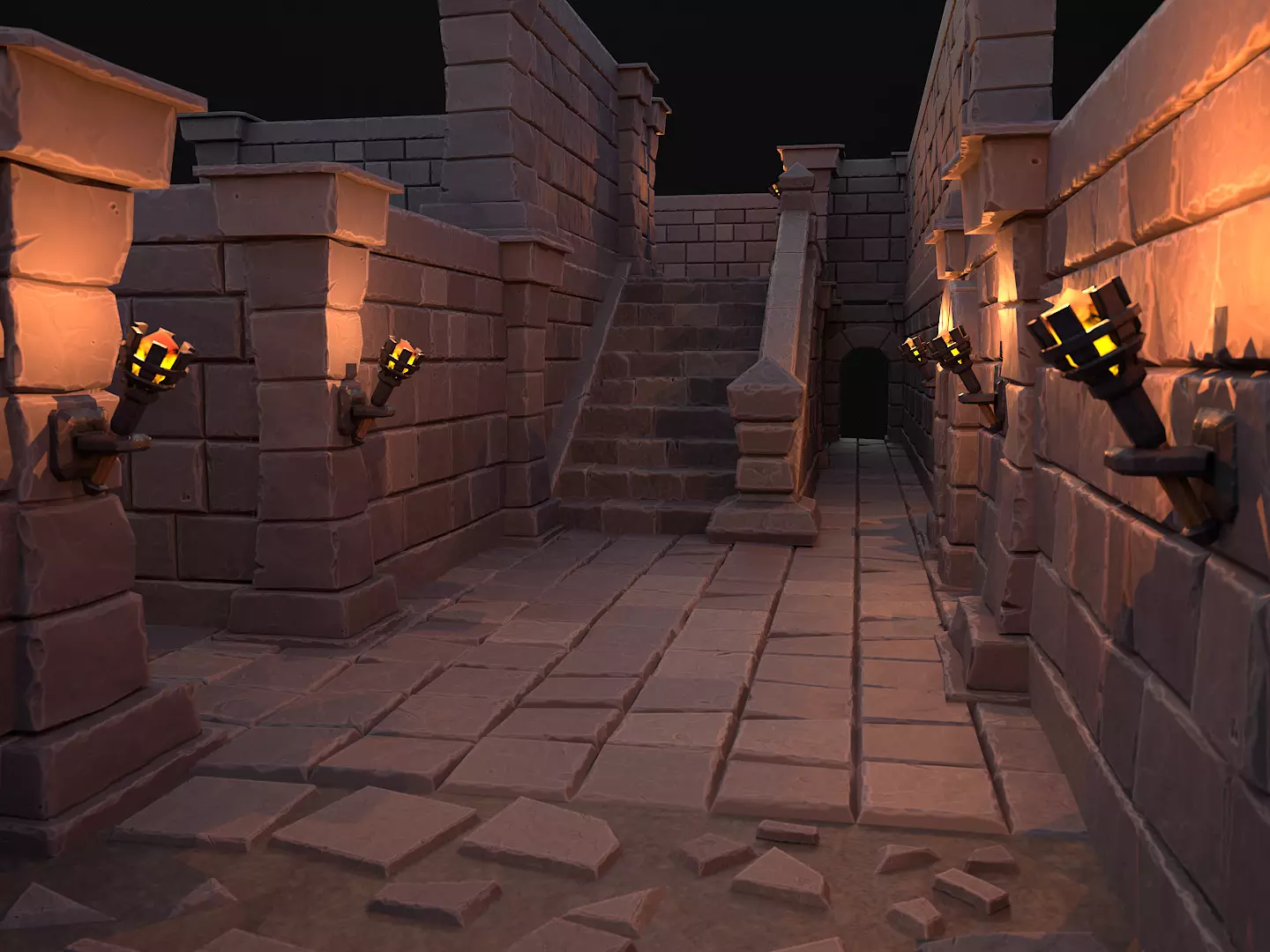 Stylized dungeon modular assets Low-poly 3D model_0