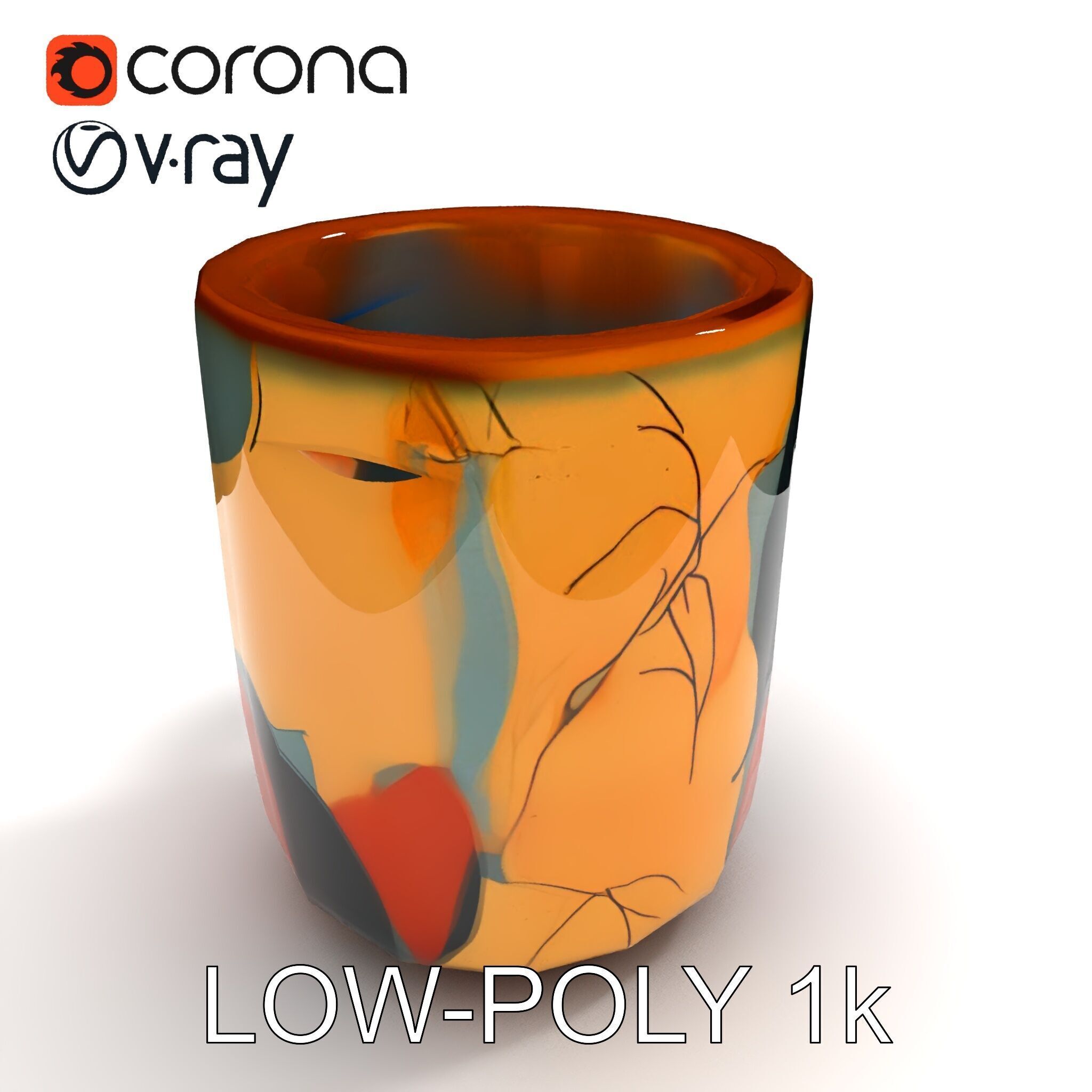 Colorful Ceramic Mug Model Pack with Autumn Design Low-poly 3D model_9