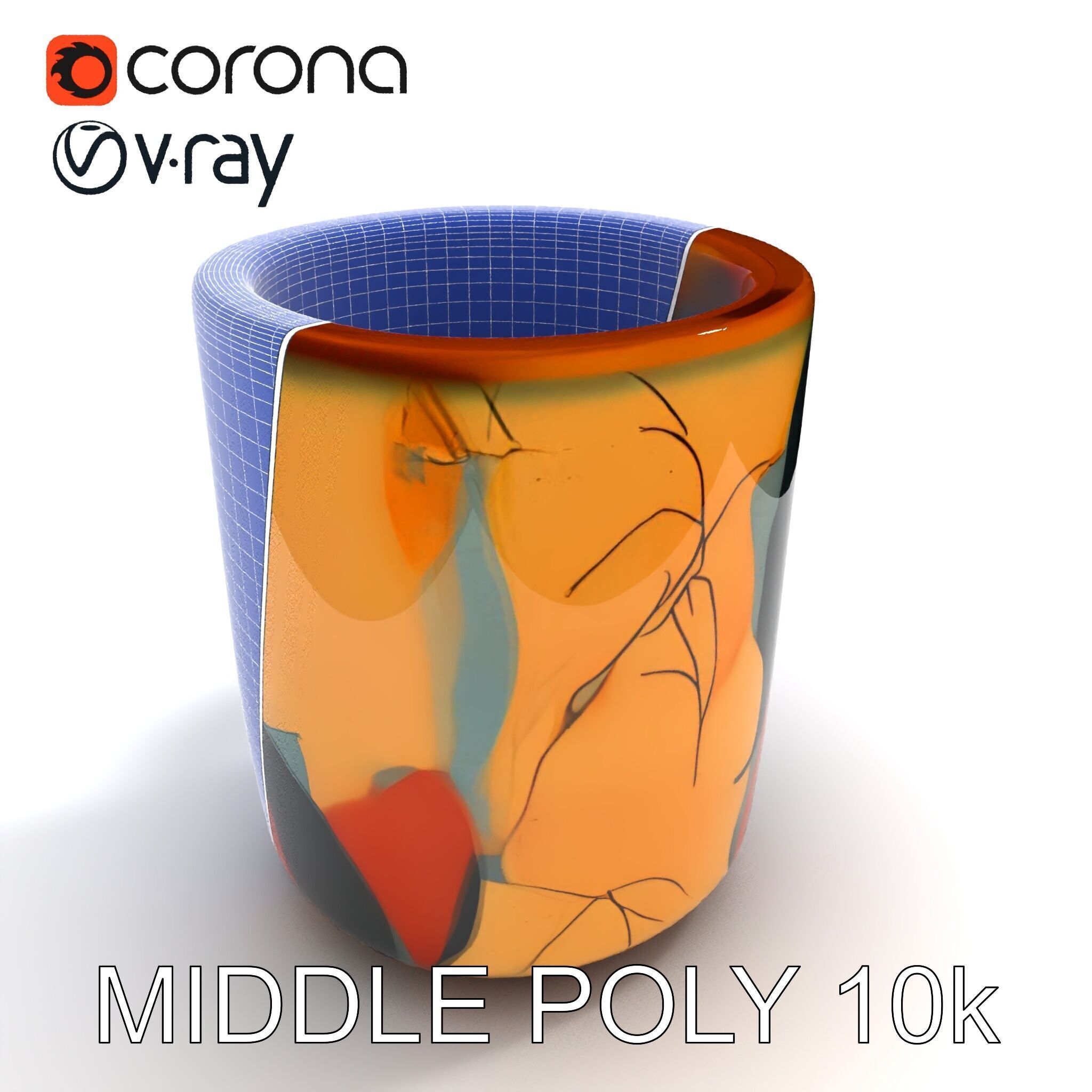 Colorful Ceramic Mug Model Pack with Autumn Design Low-poly 3D model_18