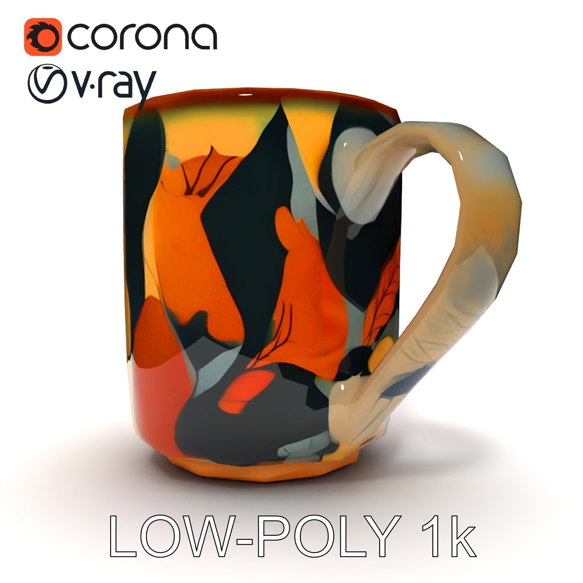 Colorful Ceramic Mug Model Pack with Autumn Design Low-poly 3D model_33