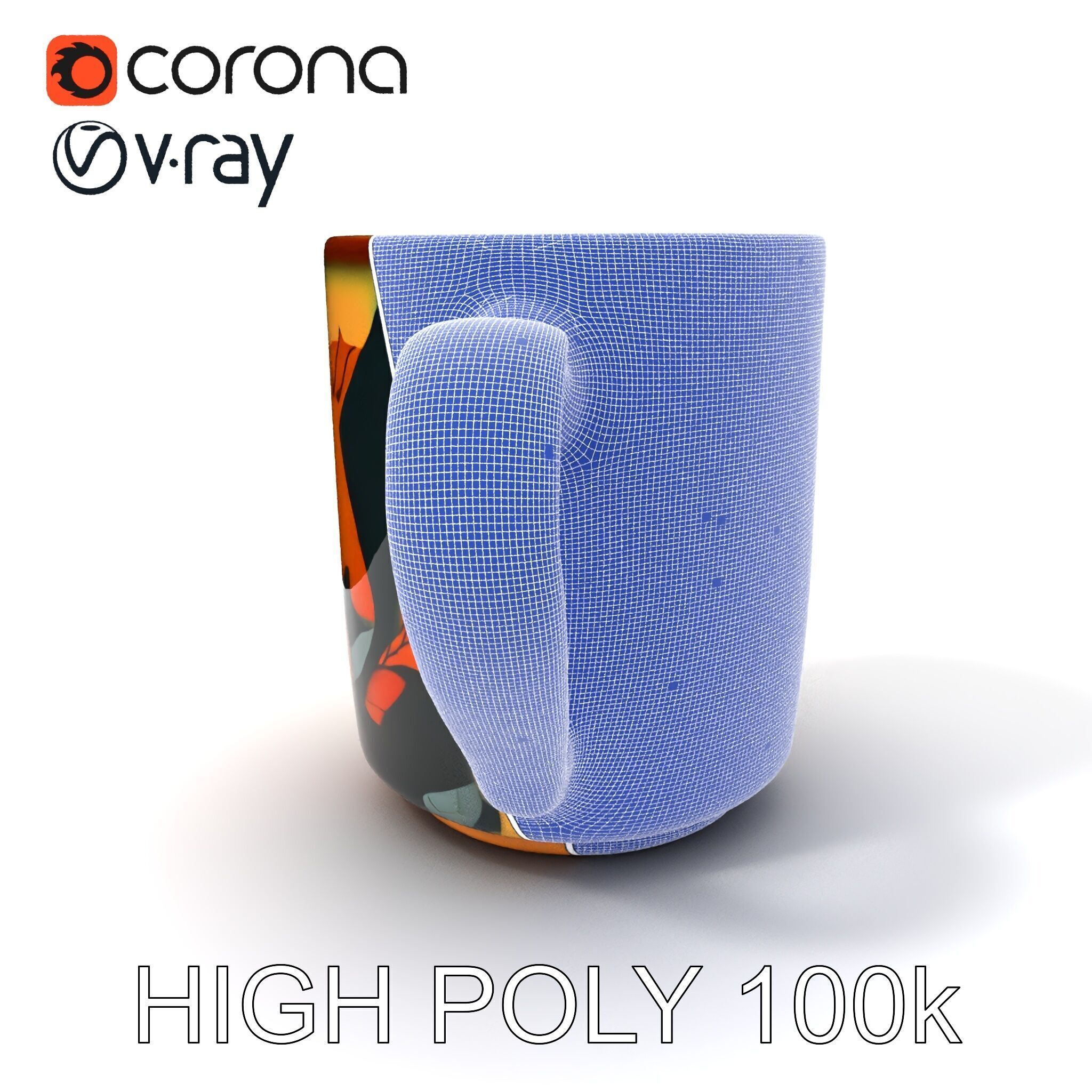 Colorful Ceramic Mug Model Pack with Autumn Design Low-poly 3D model_3
