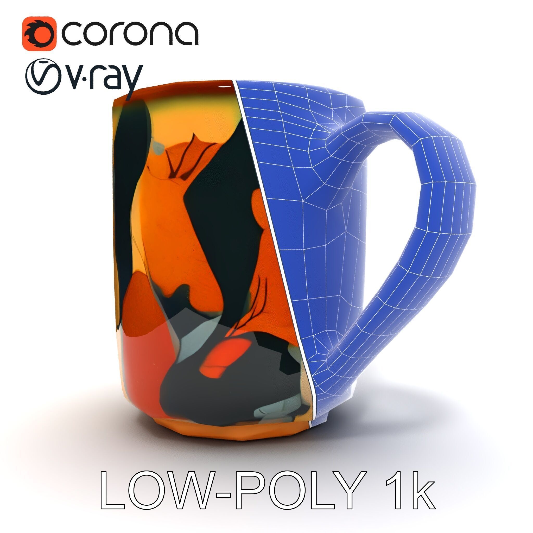 Colorful Ceramic Mug Model Pack with Autumn Design Low-poly 3D model_16