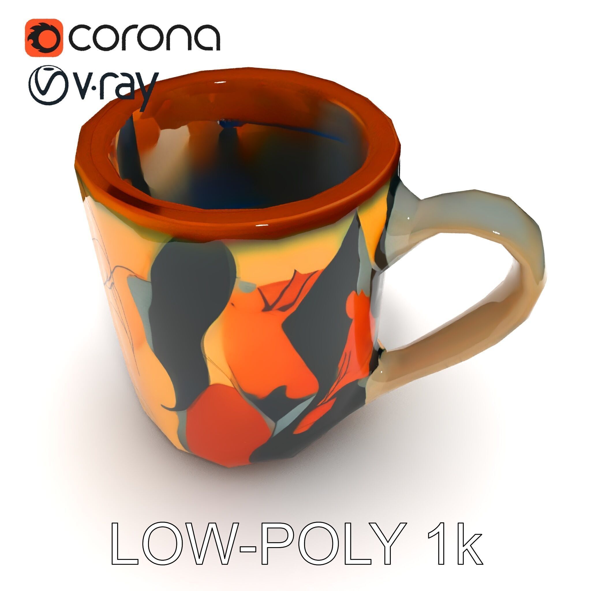 Colorful Ceramic Mug Model Pack with Autumn Design Low-poly 3D model_14