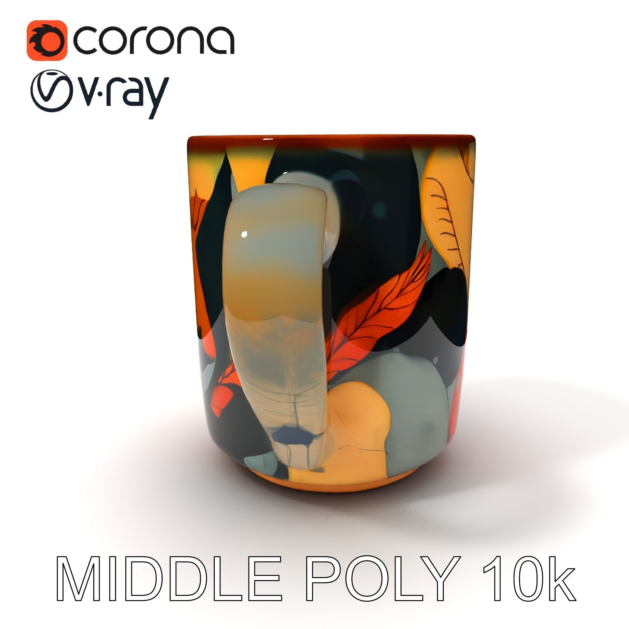 Colorful Ceramic Mug Model Pack with Autumn Design Low-poly 3D model_32