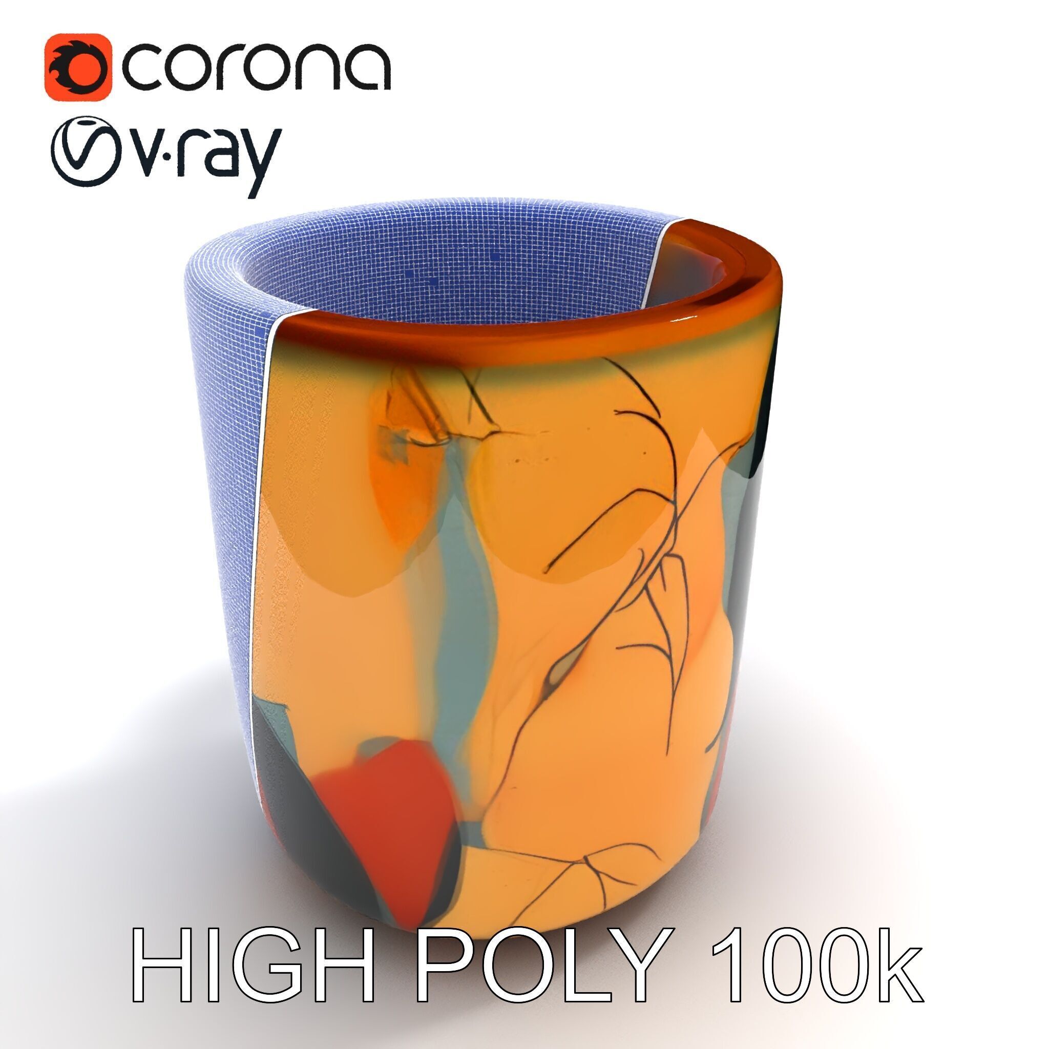 Colorful Ceramic Mug Model Pack with Autumn Design Low-poly 3D model_20