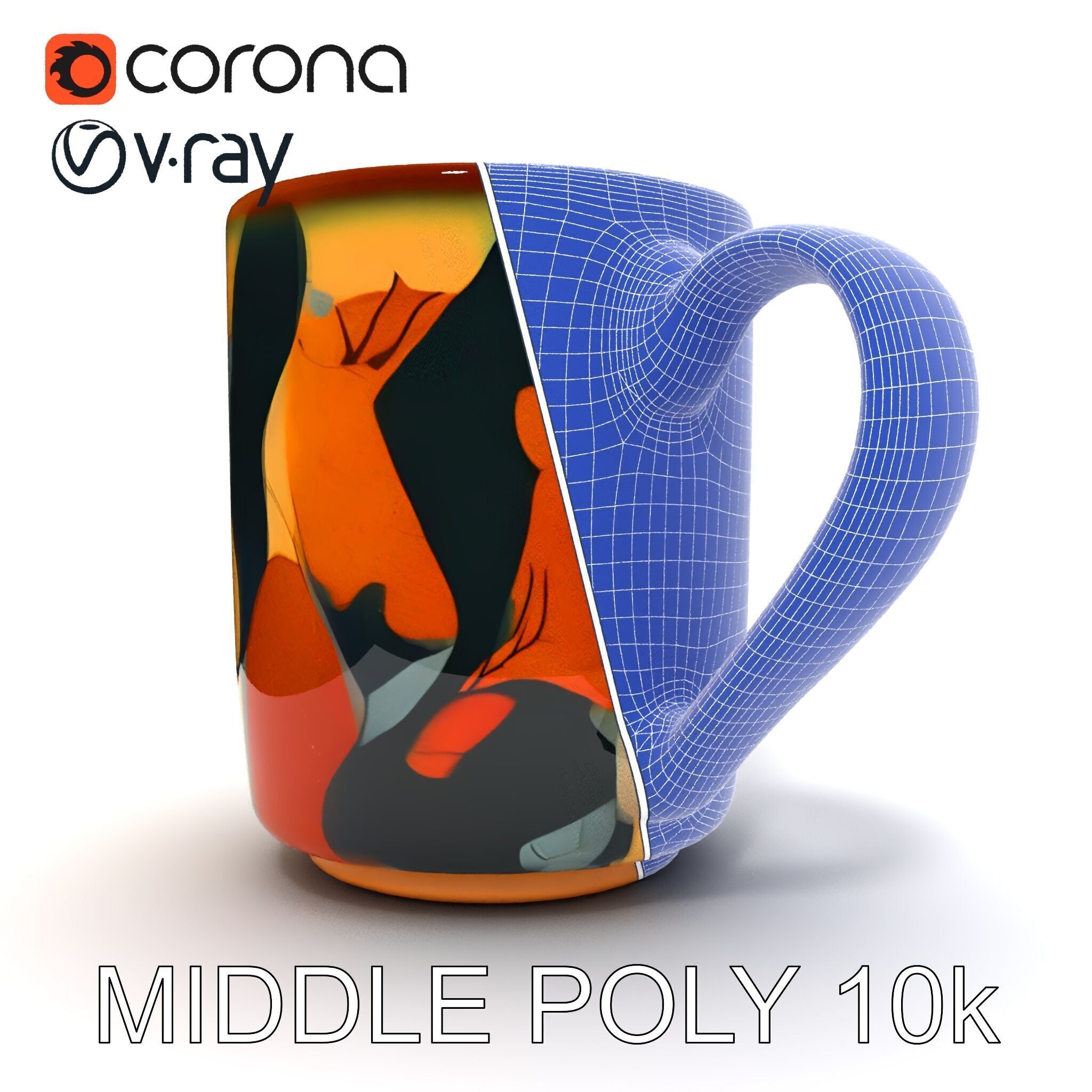 Colorful Ceramic Mug Model Pack with Autumn Design Low-poly 3D model_8