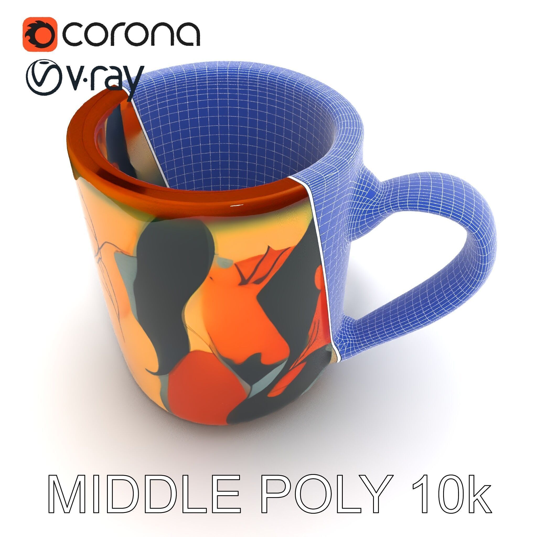 Colorful Ceramic Mug Model Pack with Autumn Design Low-poly 3D model_6