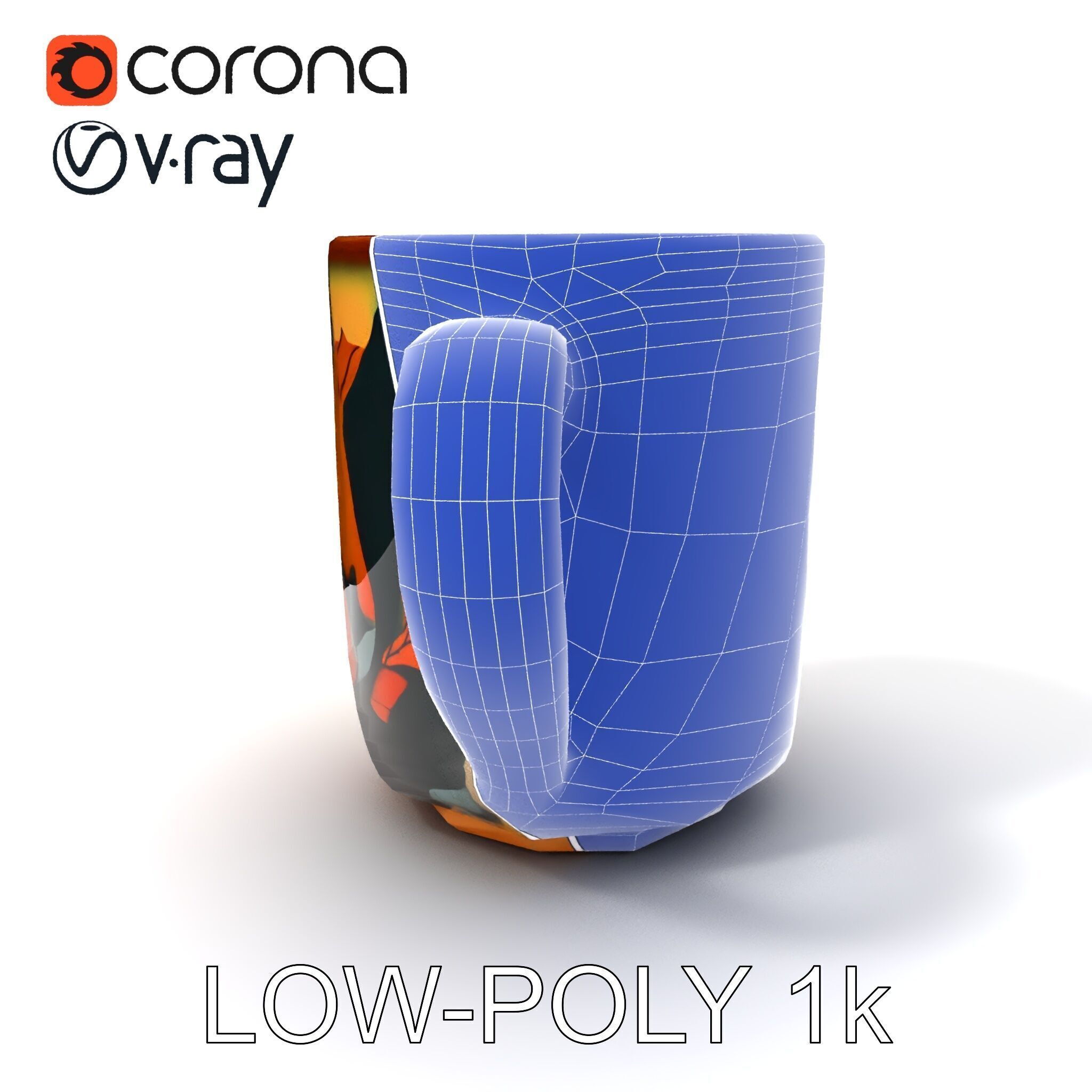 Colorful Ceramic Mug Model Pack with Autumn Design Low-poly 3D model_7