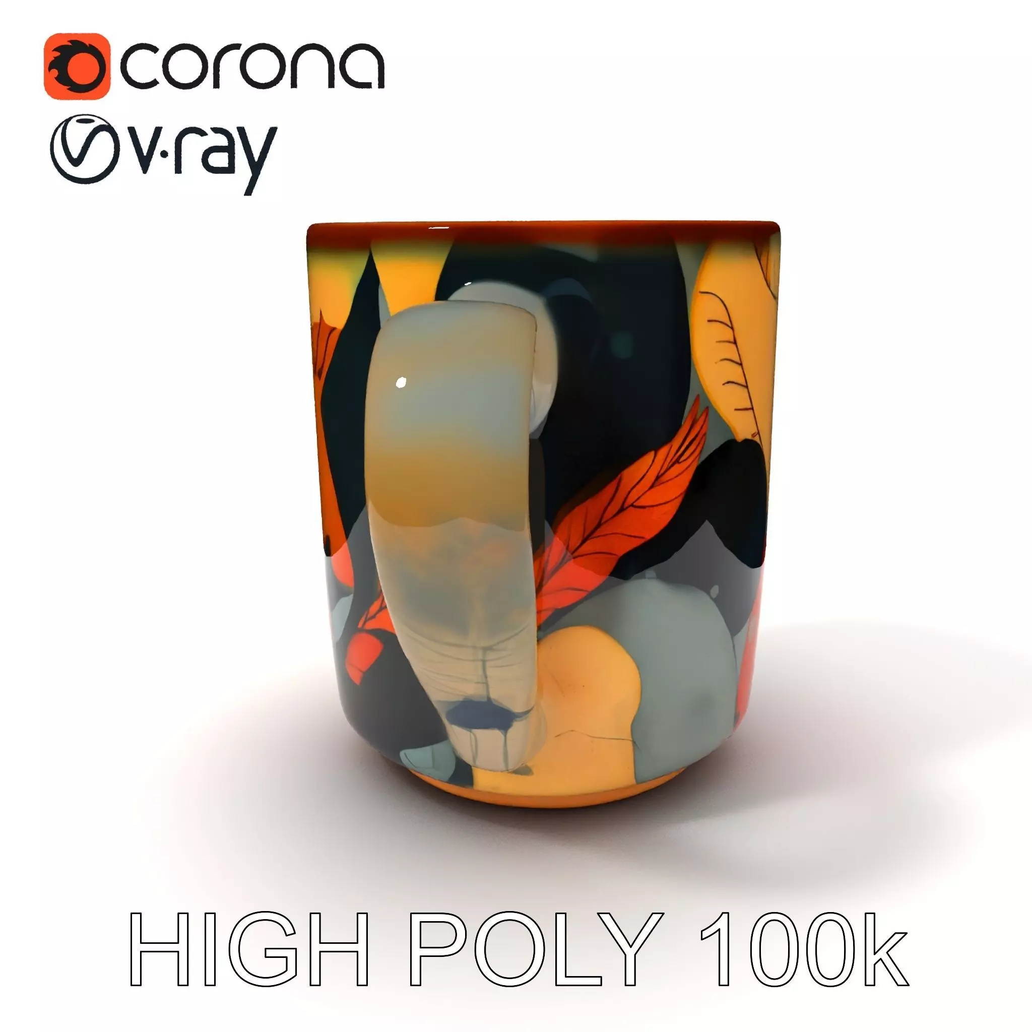 Colorful Ceramic Mug Model Pack with Autumn Design Low-poly 3D model_0