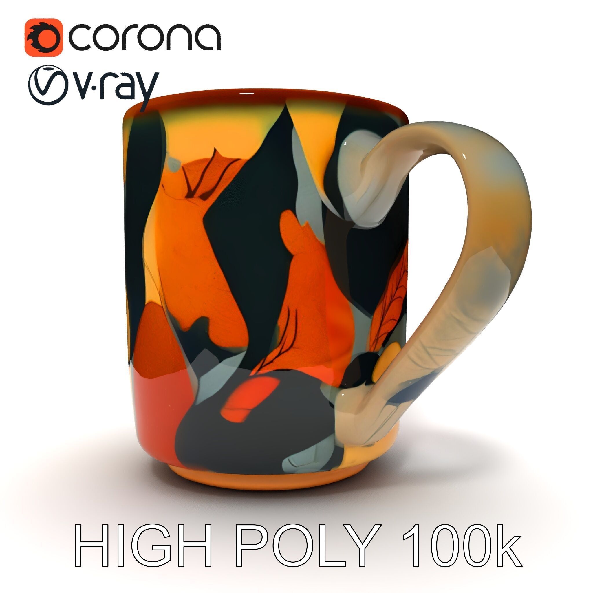 Colorful Ceramic Mug Model Pack with Autumn Design Low-poly 3D model_34