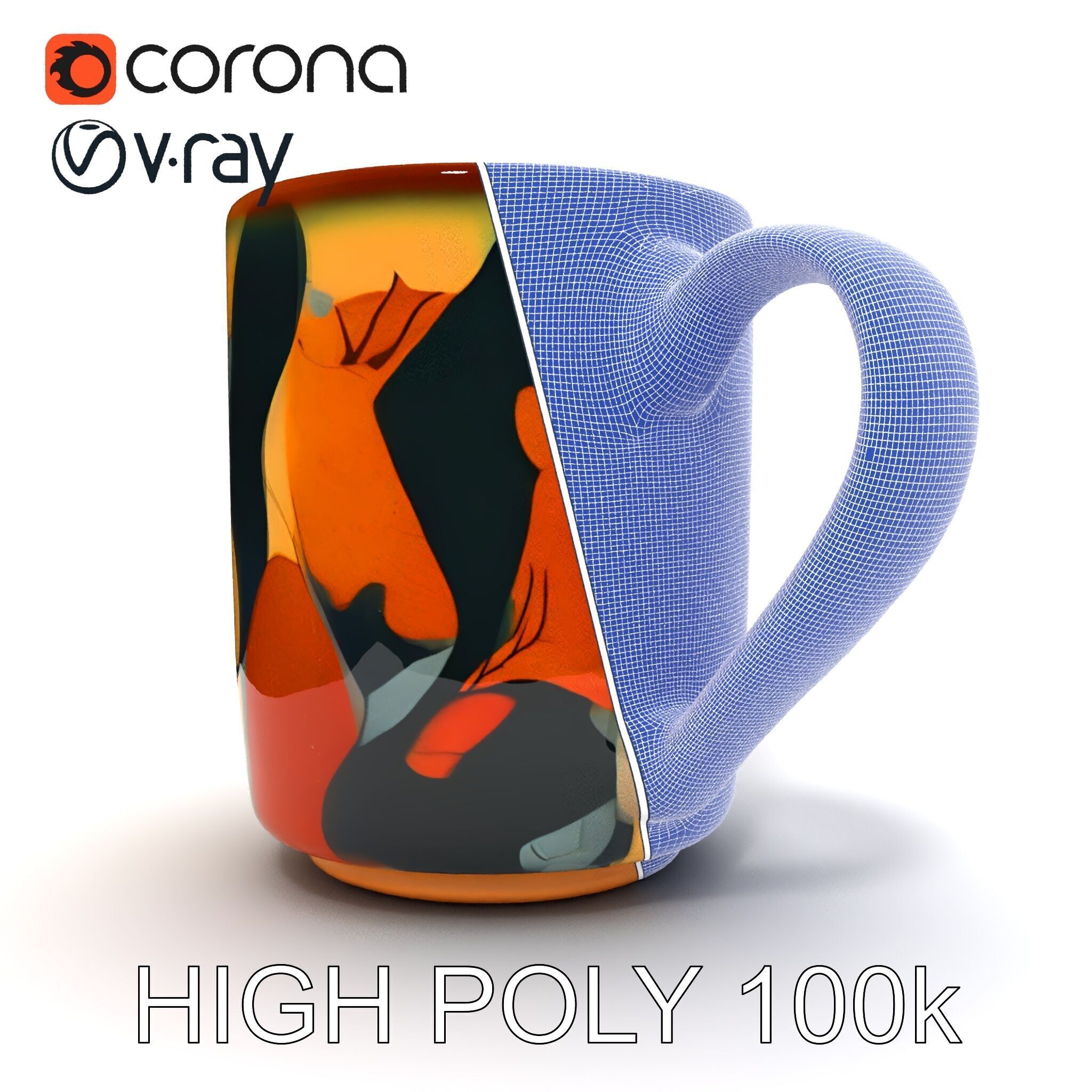 Colorful Ceramic Mug Model Pack with Autumn Design Low-poly 3D model_17