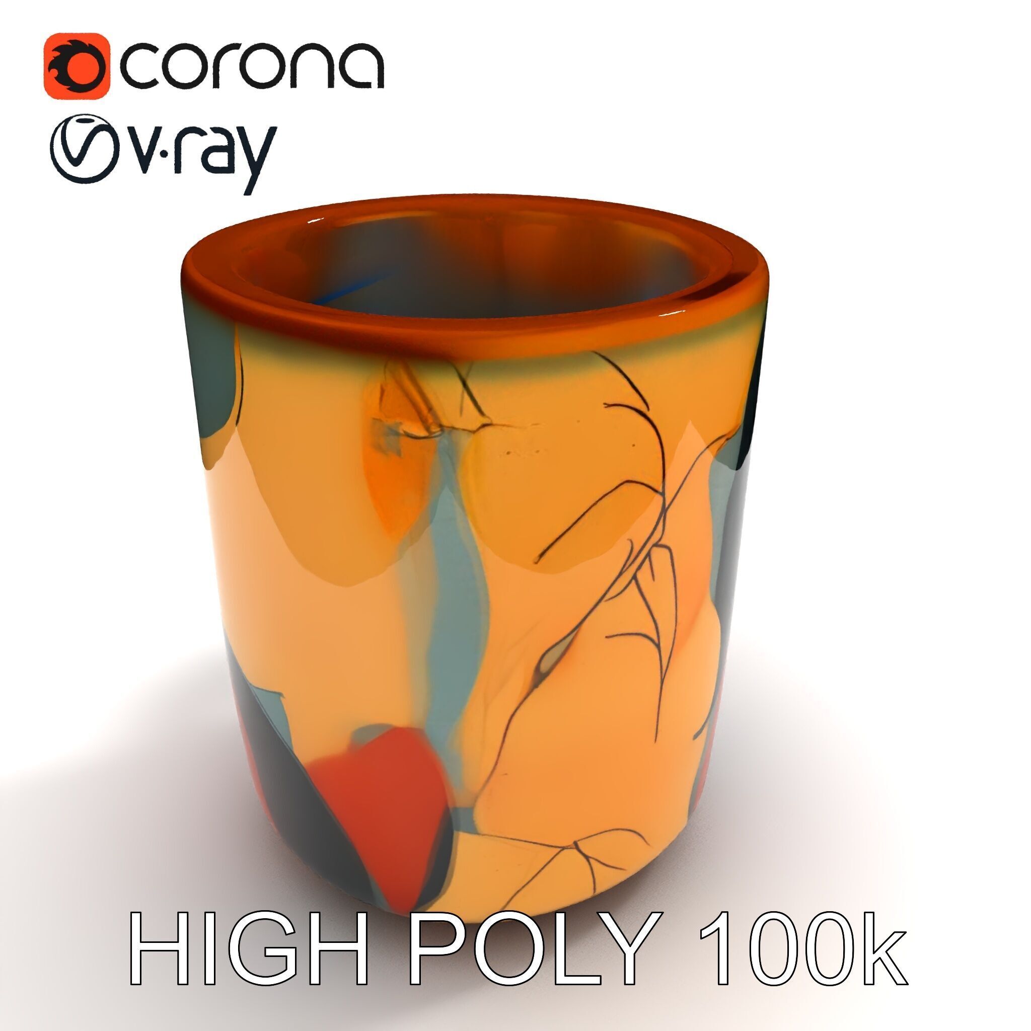 Colorful Ceramic Mug Model Pack with Autumn Design Low-poly 3D model_29