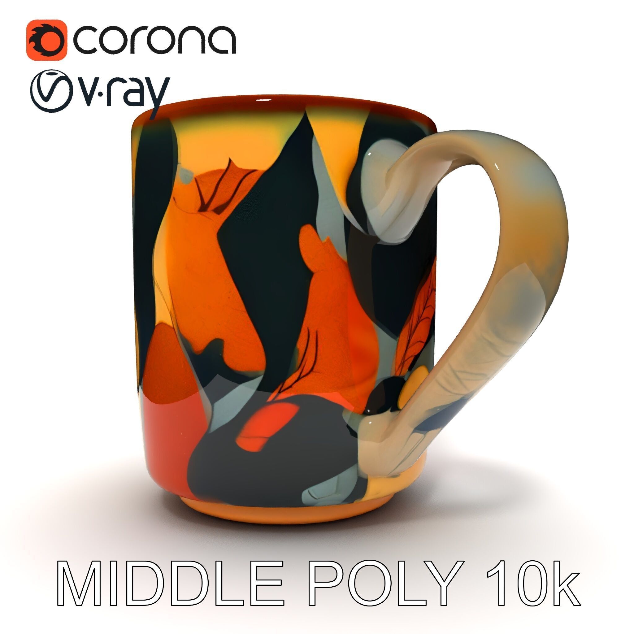 Colorful Ceramic Mug Model Pack with Autumn Design Low-poly 3D model_15
