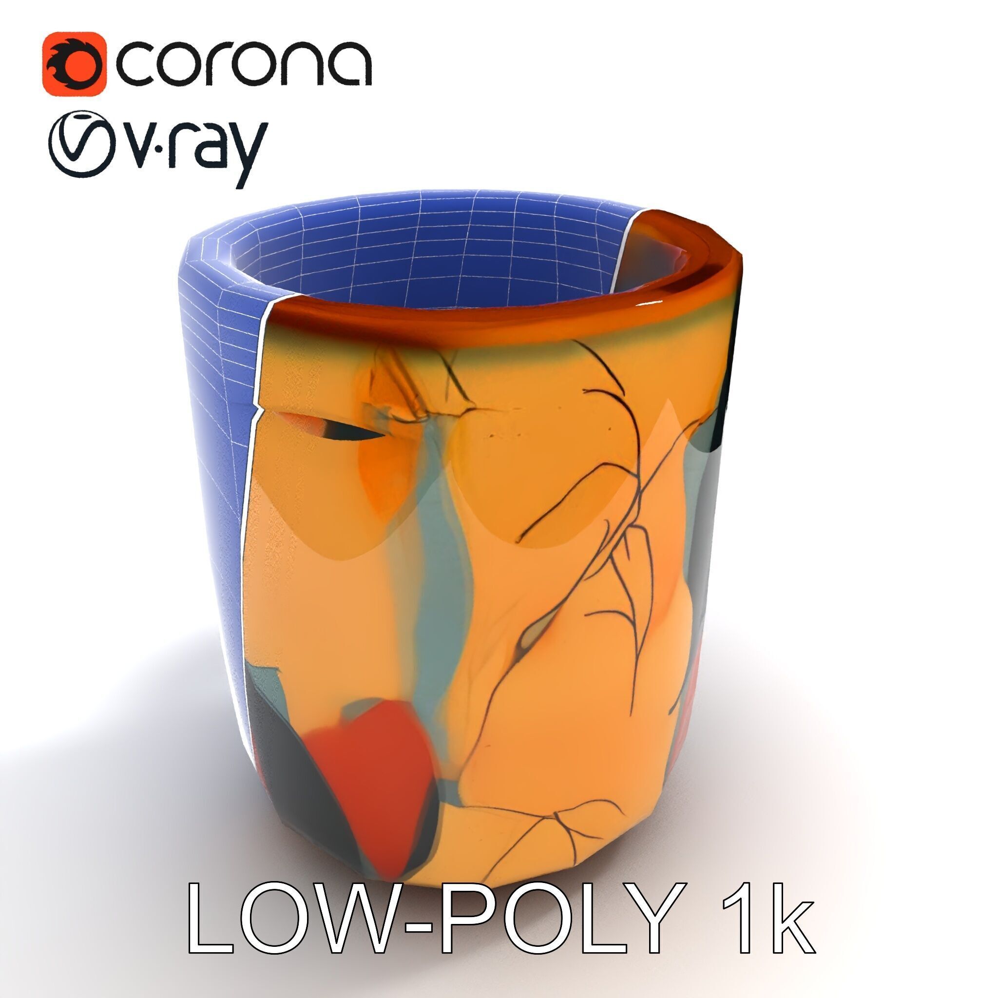Colorful Ceramic Mug Model Pack with Autumn Design Low-poly 3D model_25