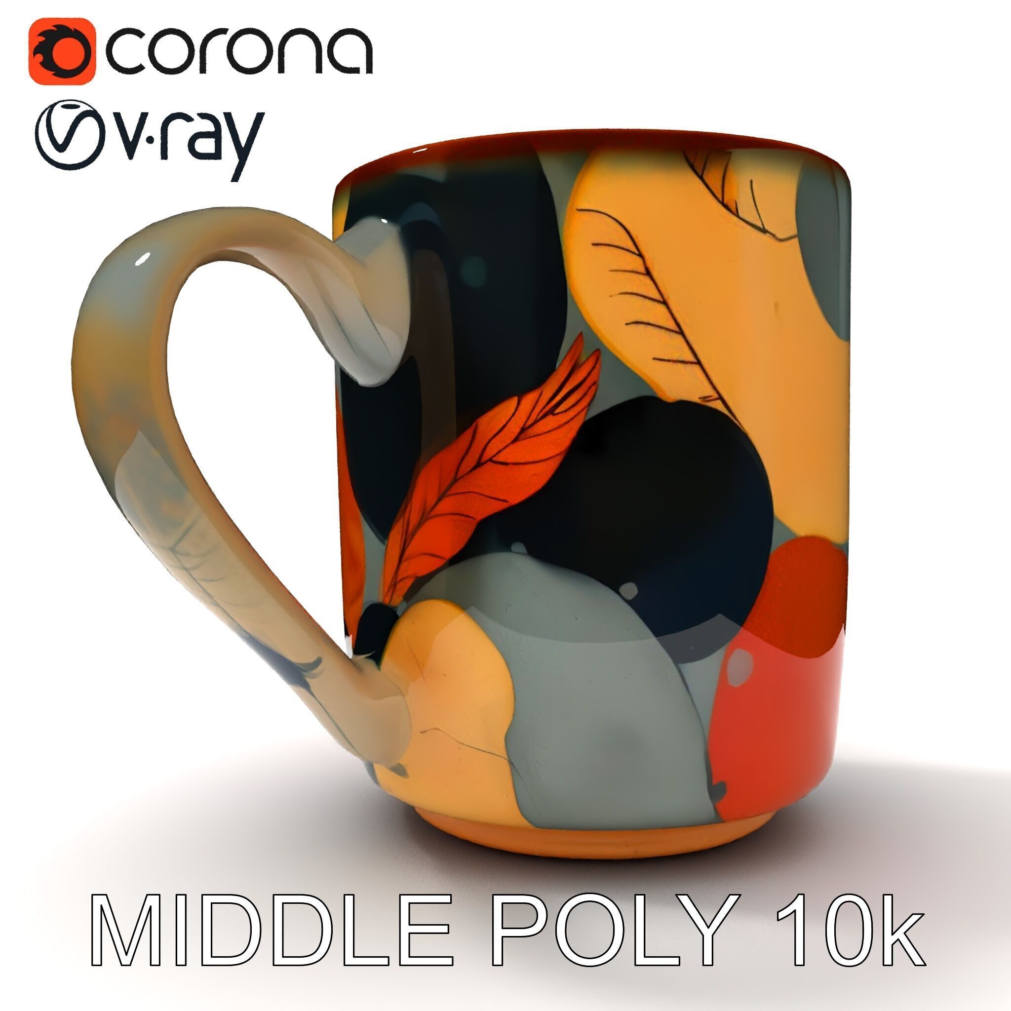 Colorful Ceramic Mug Model Pack with Autumn Design Low-poly 3D model_24