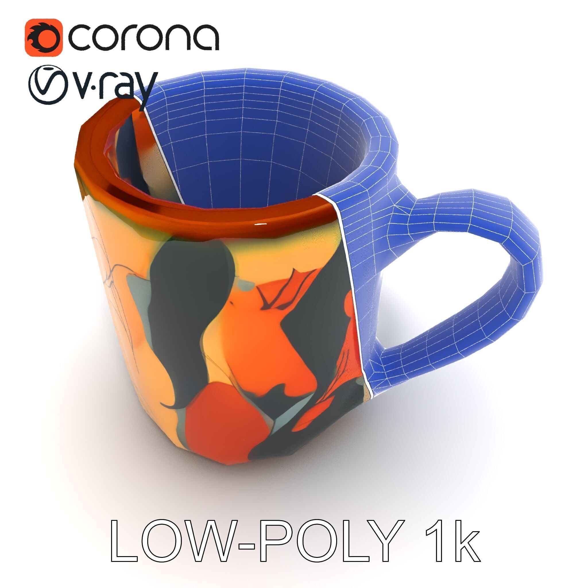 Colorful Ceramic Mug Model Pack with Autumn Design Low-poly 3D model_11