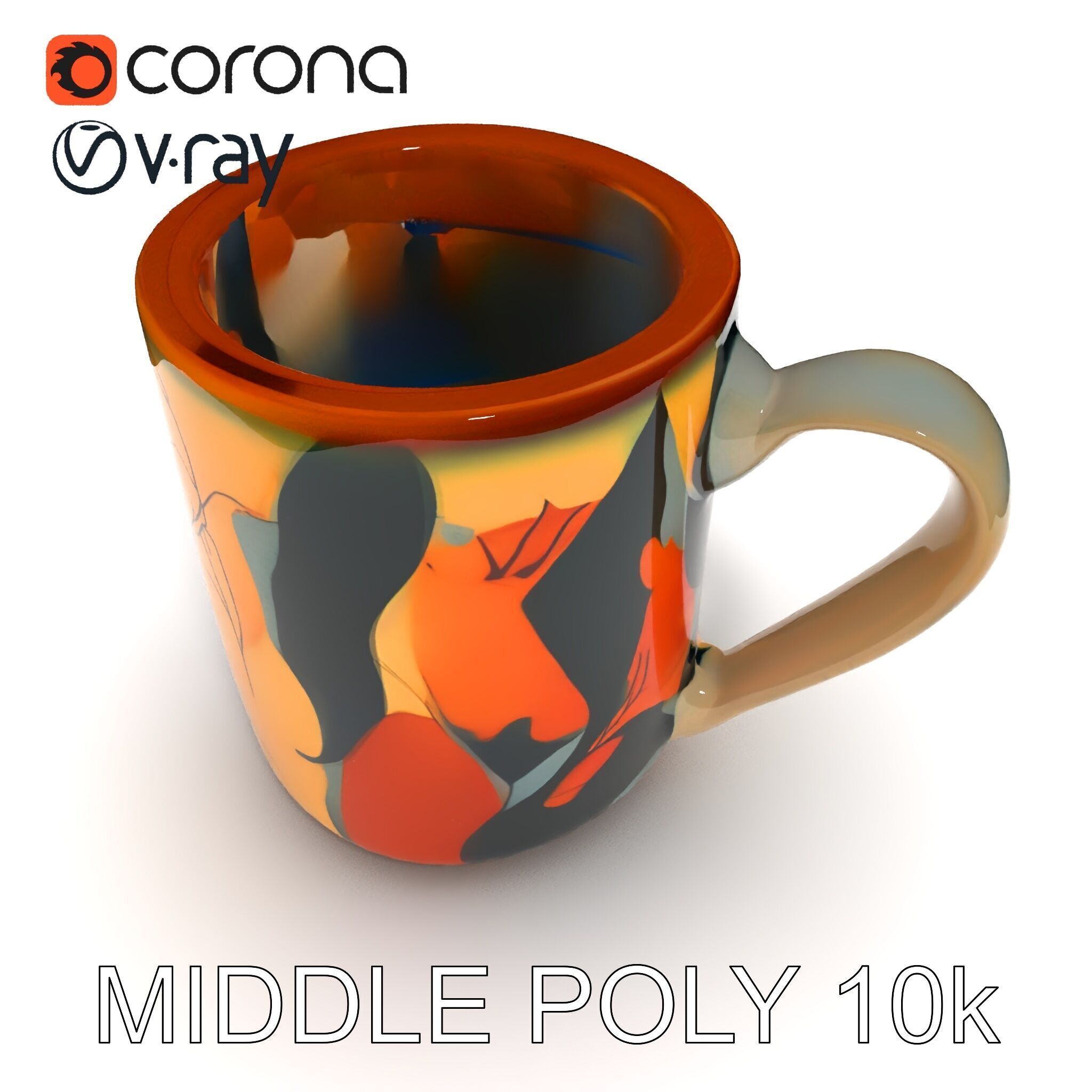 Colorful Ceramic Mug Model Pack with Autumn Design Low-poly 3D model_30