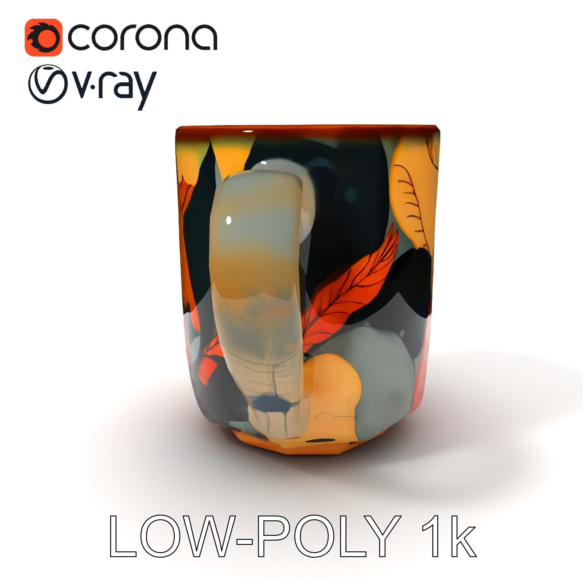 Colorful Ceramic Mug Model Pack with Autumn Design Low-poly 3D model_22