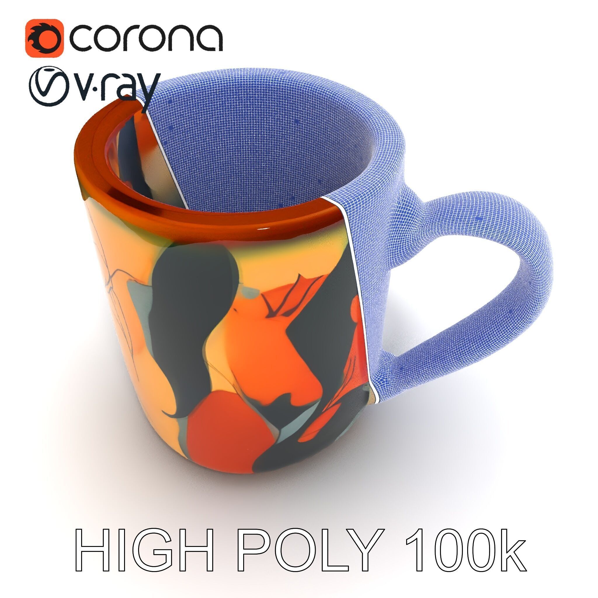 Colorful Ceramic Mug Model Pack with Autumn Design Low-poly 3D model_12
