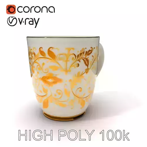 Elegant Porcelain Mug Model Pack with Gold Pattern