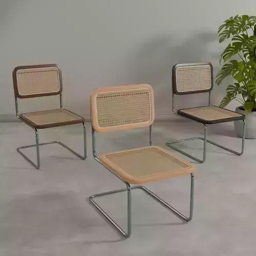 Wood Rattan Dining Chair for Interior Renders - Game Ready