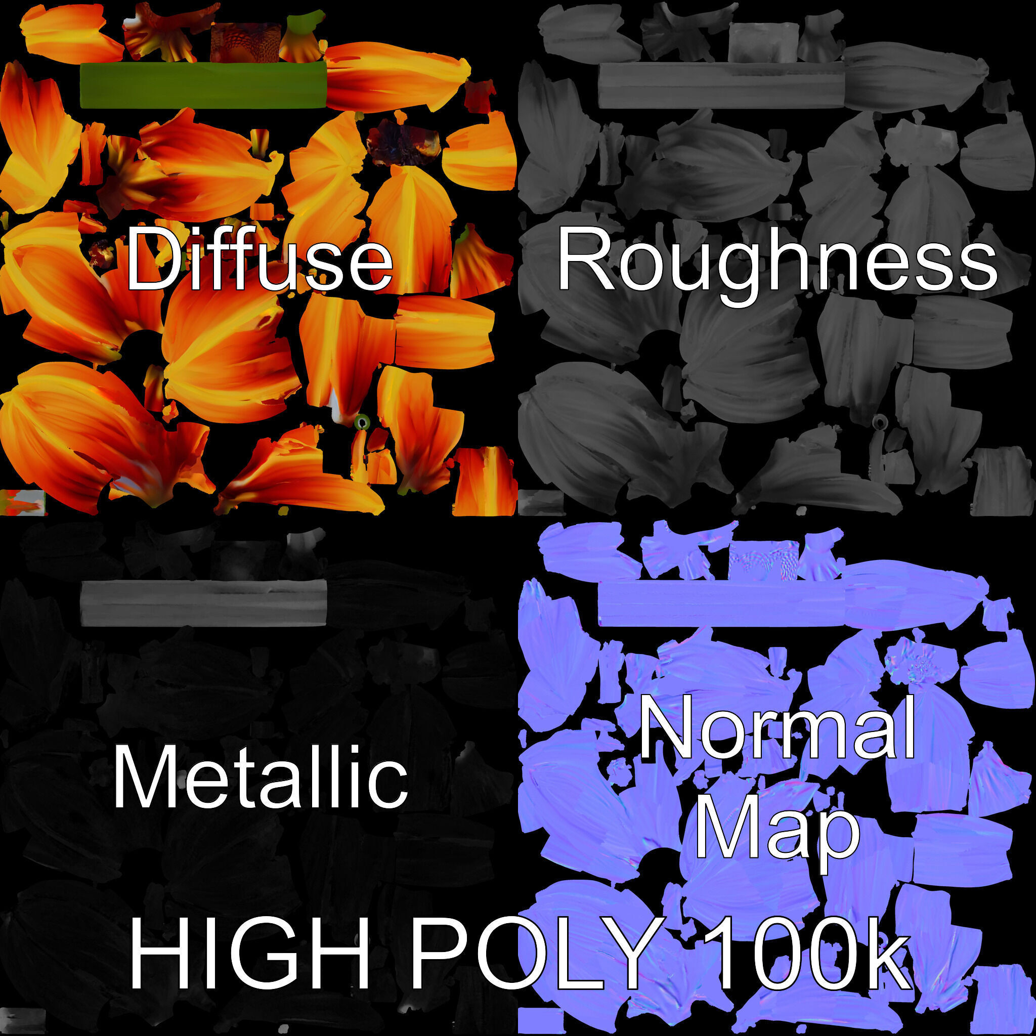 Vibrant Orange Flower Model Pack for D Rendering Low-poly 3D model_2