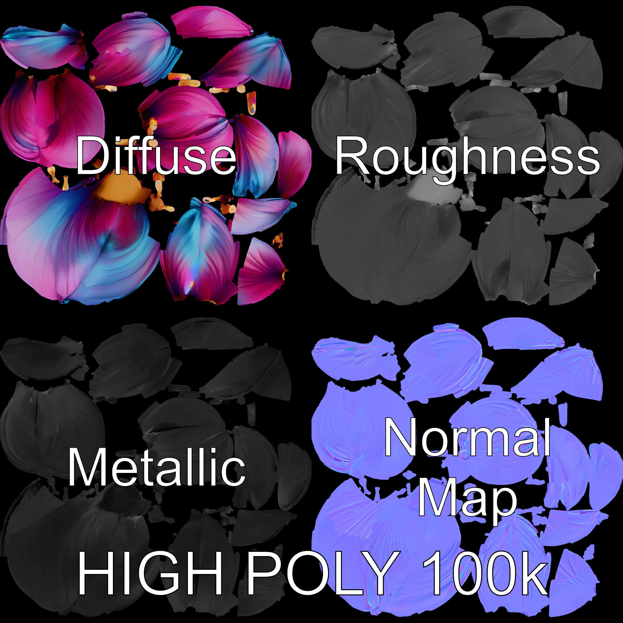 Vibrant Multicolor Flower Model Pack for D Rendering and Anim... Low-poly 3D model_2