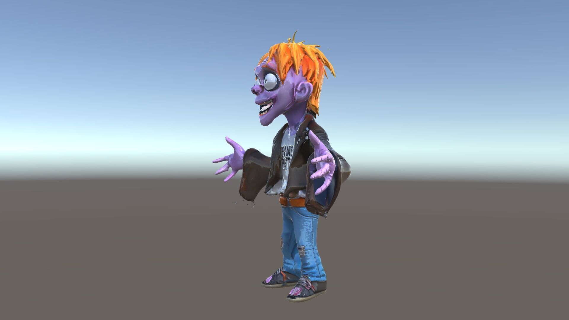 Animated Cartoon D Zombie Character with Purple Skin and Oran... Low-poly 3D model_35