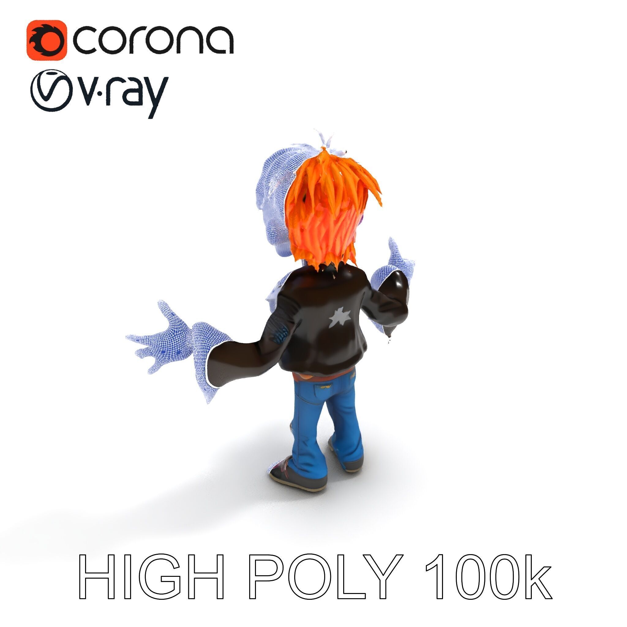 Animated Cartoon D Zombie Character with Purple Skin and Oran... Low-poly 3D model_16
