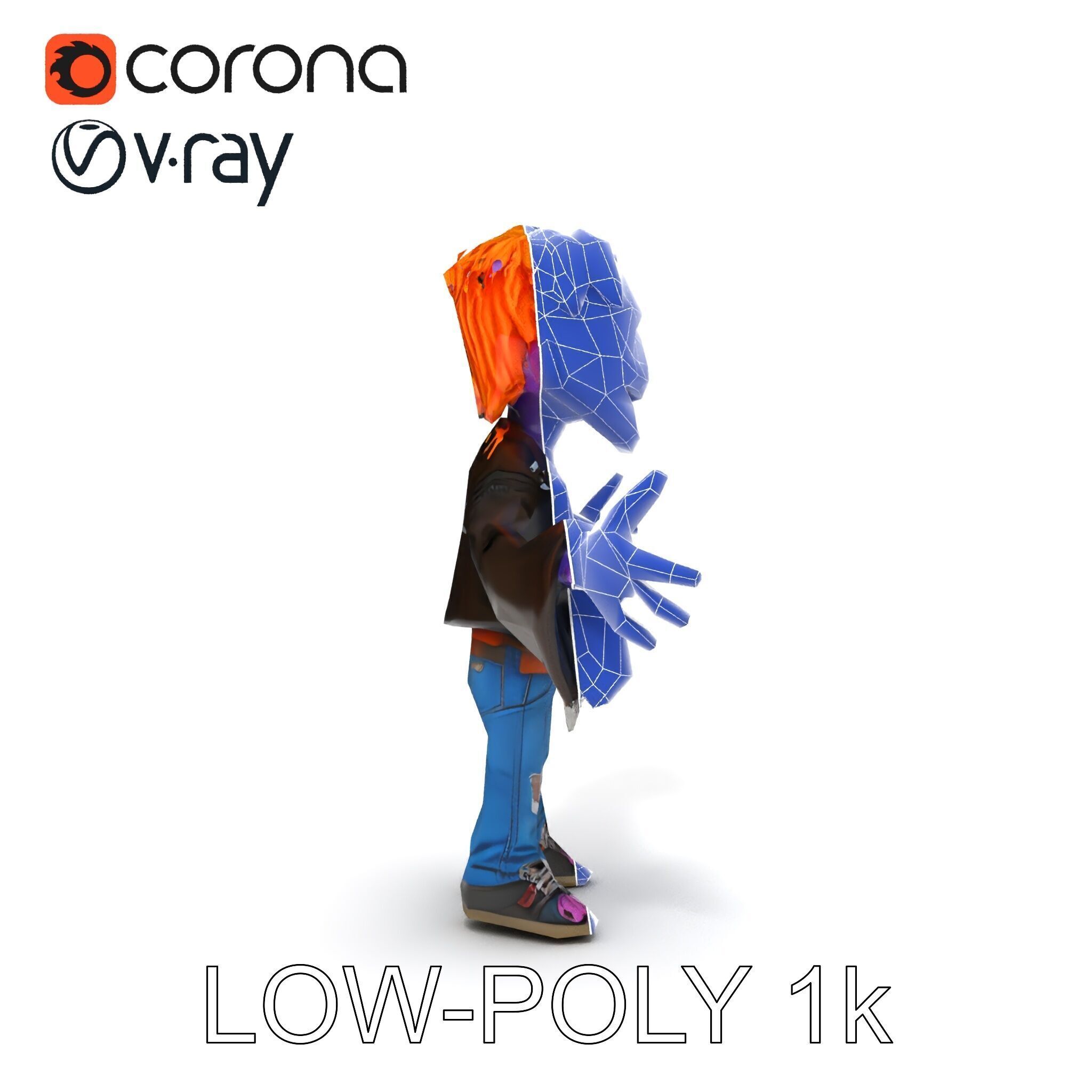 Animated Cartoon D Zombie Character with Purple Skin and Oran... Low-poly 3D model_20