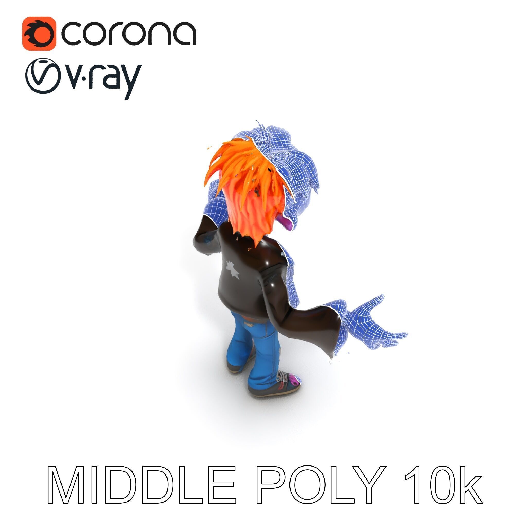 Animated Cartoon D Zombie Character with Purple Skin and Oran... Low-poly 3D model_9