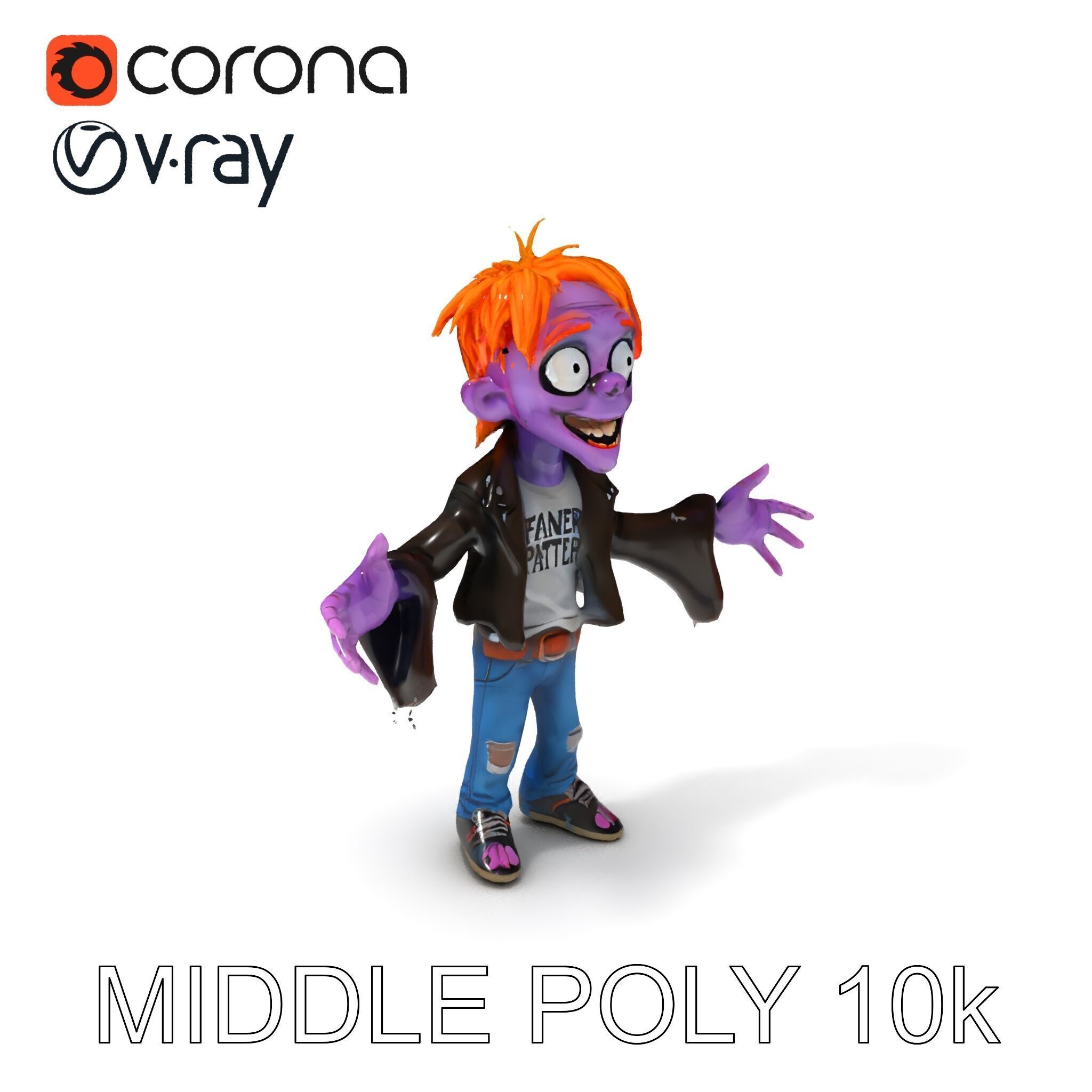 Animated Cartoon D Zombie Character with Purple Skin and Oran... Low-poly 3D model_17