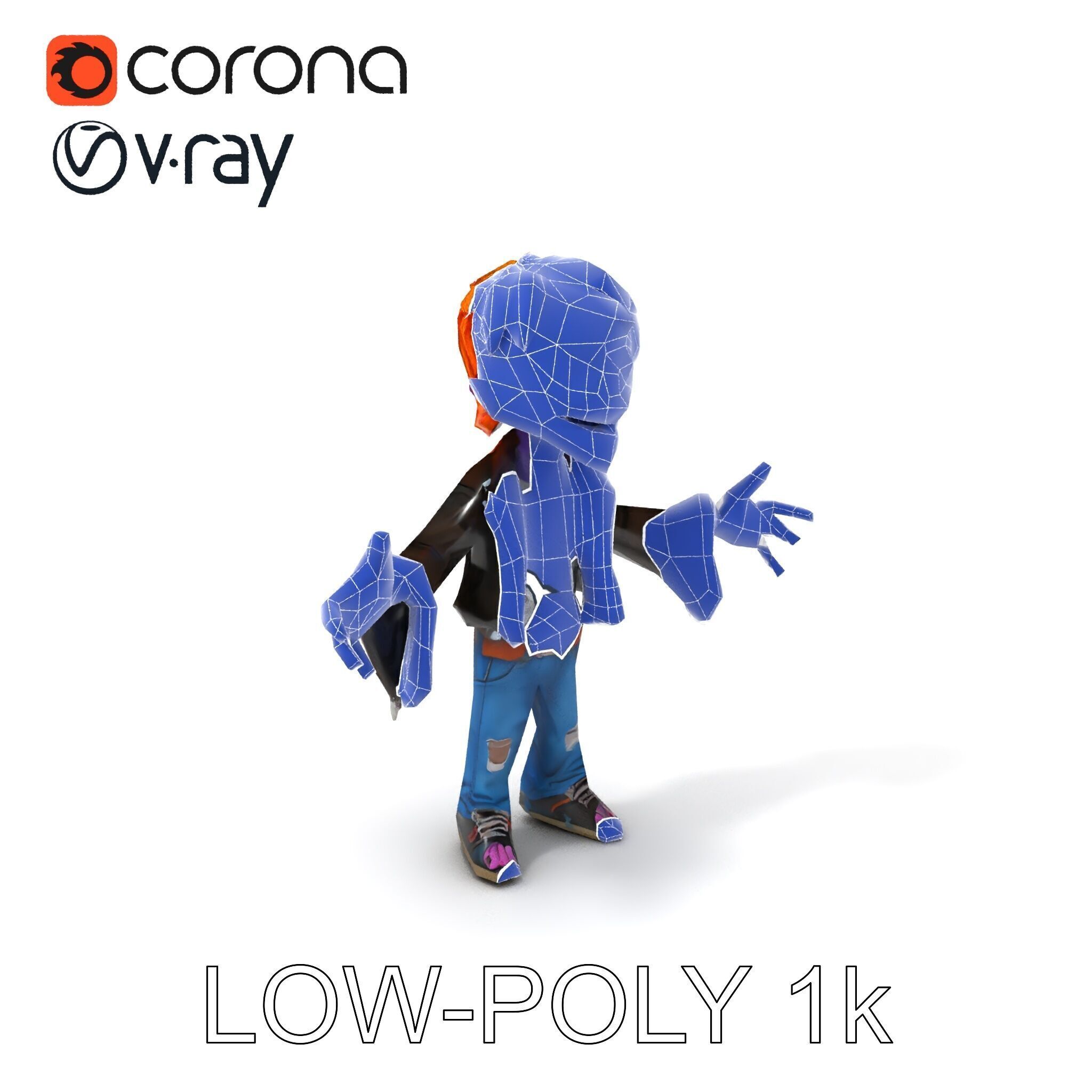 Animated Cartoon D Zombie Character with Purple Skin and Oran... Low-poly 3D model_30