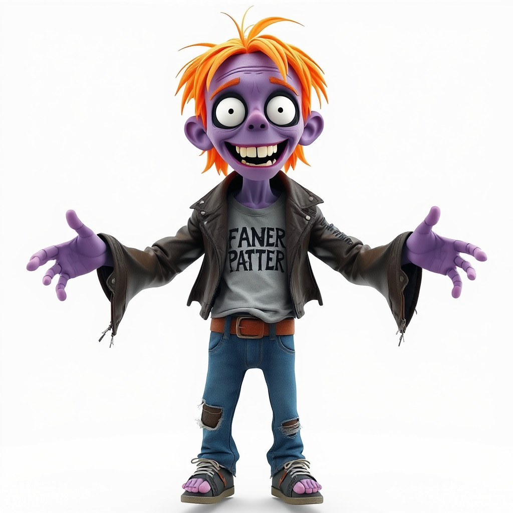 Animated Cartoon D Zombie Character with Purple Skin and Oran... Low-poly 3D model_4