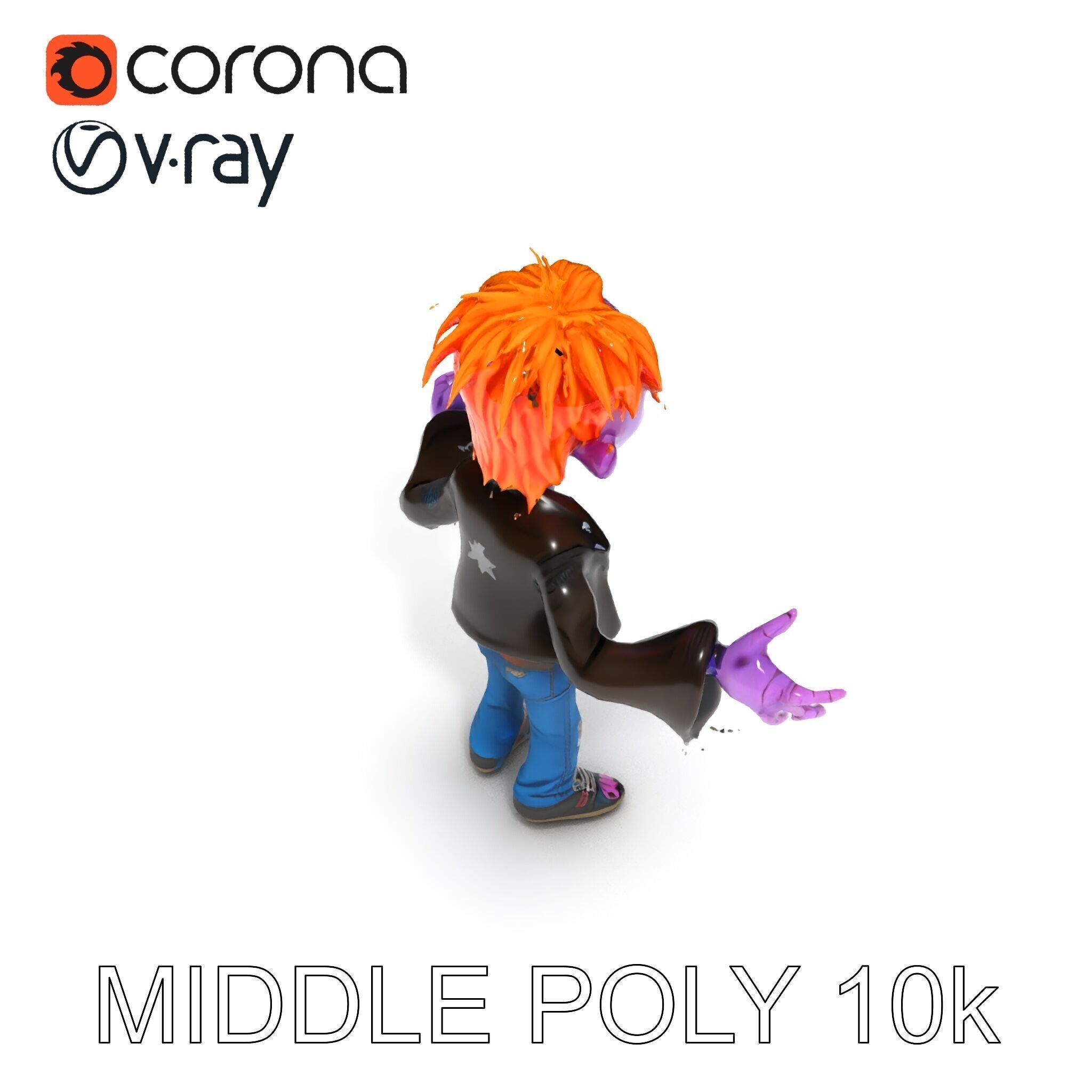 Animated Cartoon D Zombie Character with Purple Skin and Oran... Low-poly 3D model_29