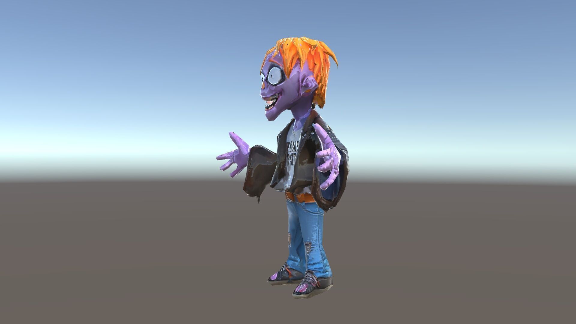 Animated Cartoon D Zombie Character with Purple Skin and Oran... Low-poly 3D model_33