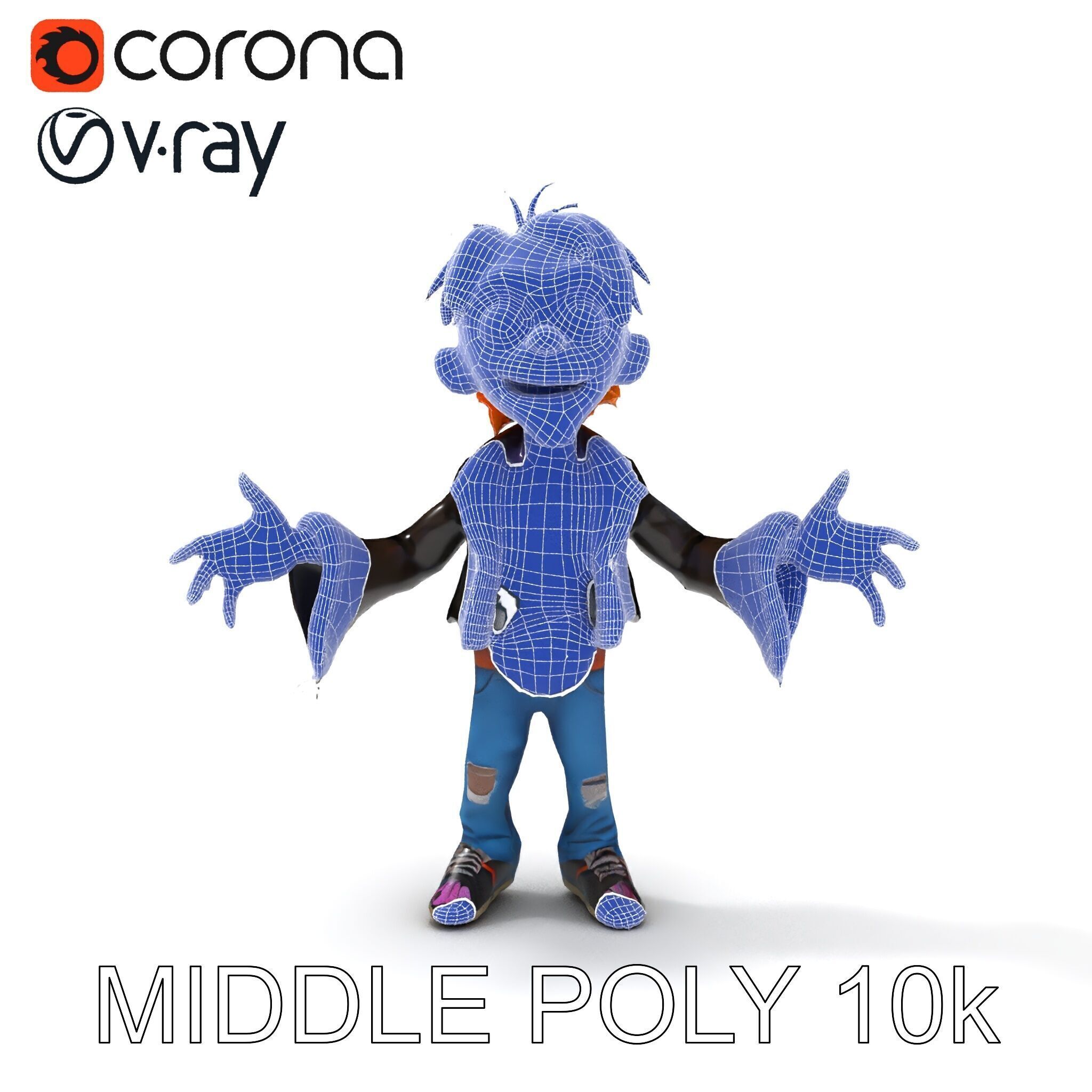Animated Cartoon D Zombie Character with Purple Skin and Oran... Low-poly 3D model_6