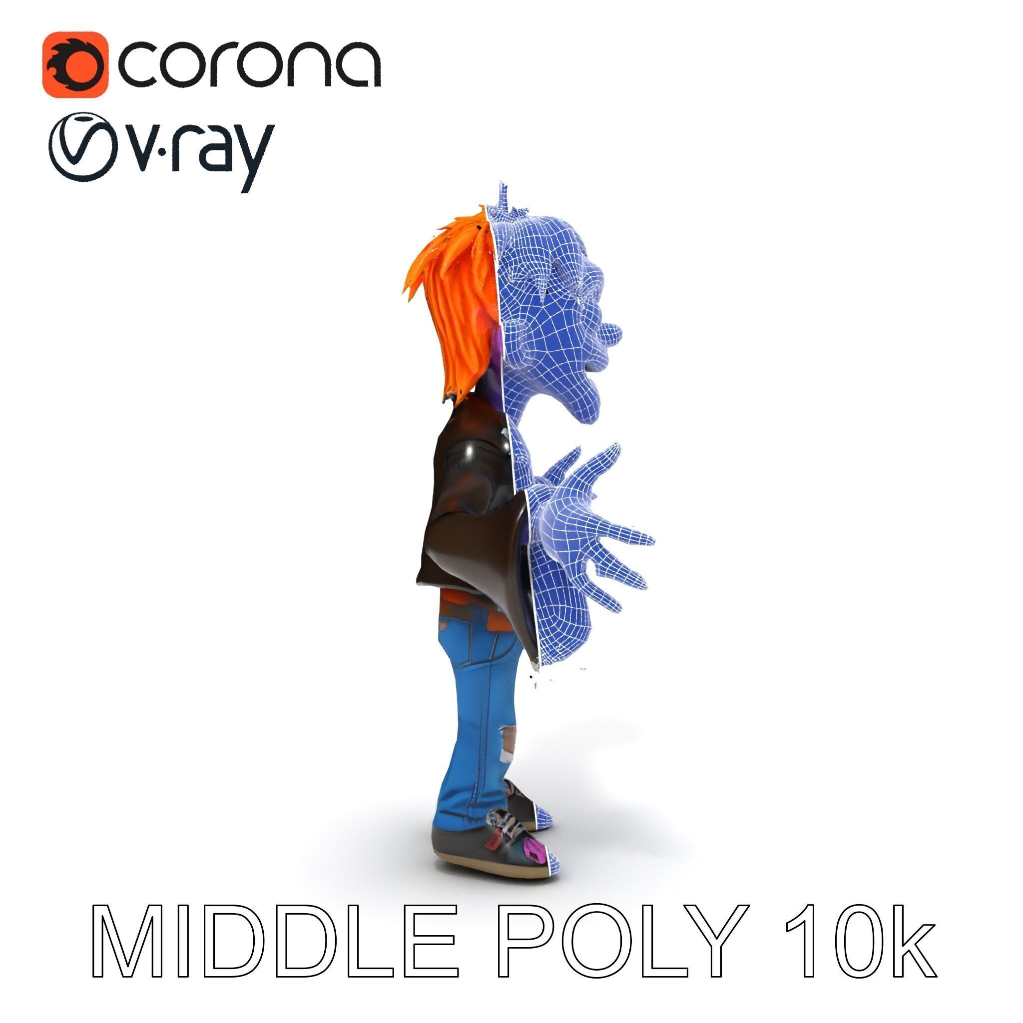 Animated Cartoon D Zombie Character with Purple Skin and Oran... Low-poly 3D model_11