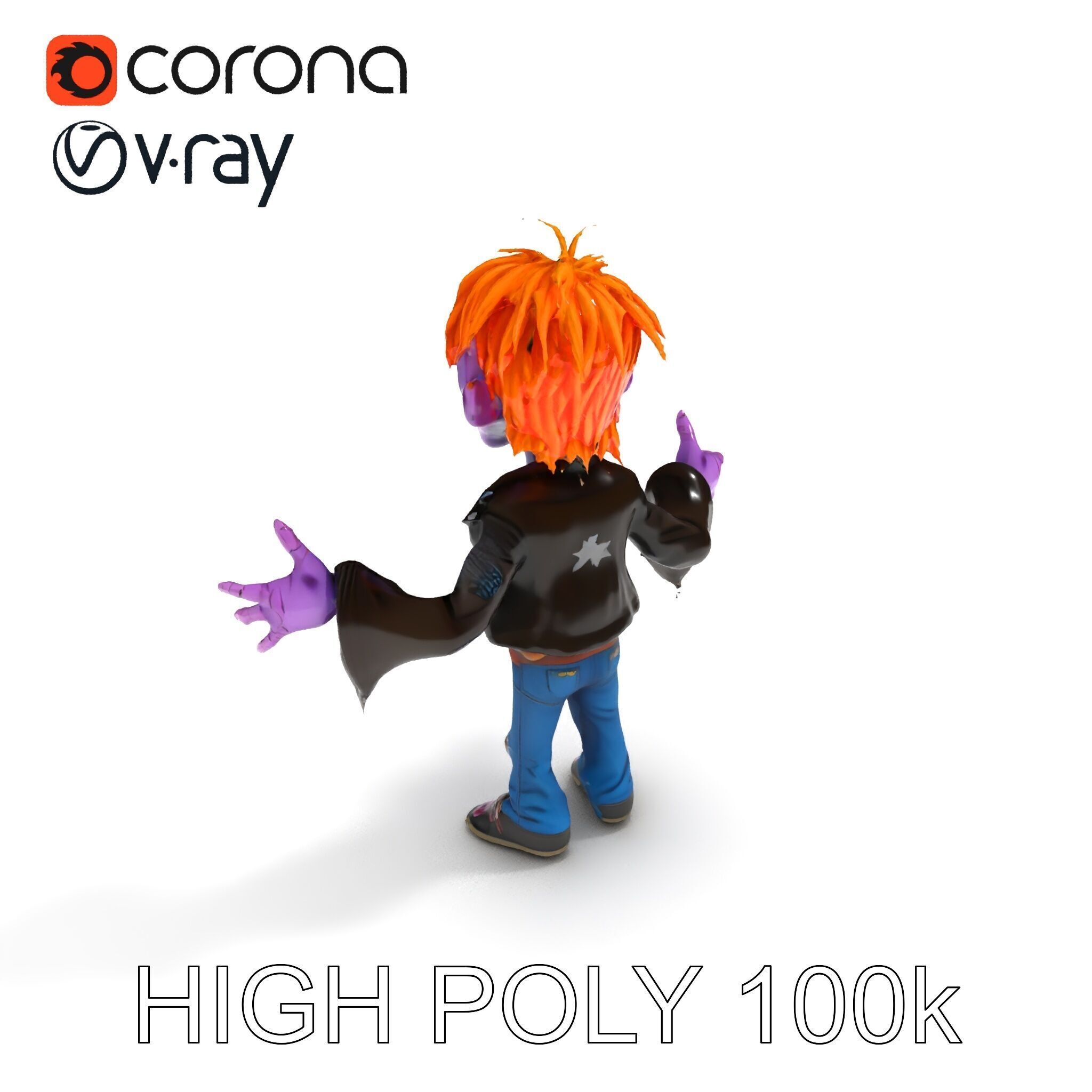 Animated Cartoon D Zombie Character with Purple Skin and Oran... Low-poly 3D model_13