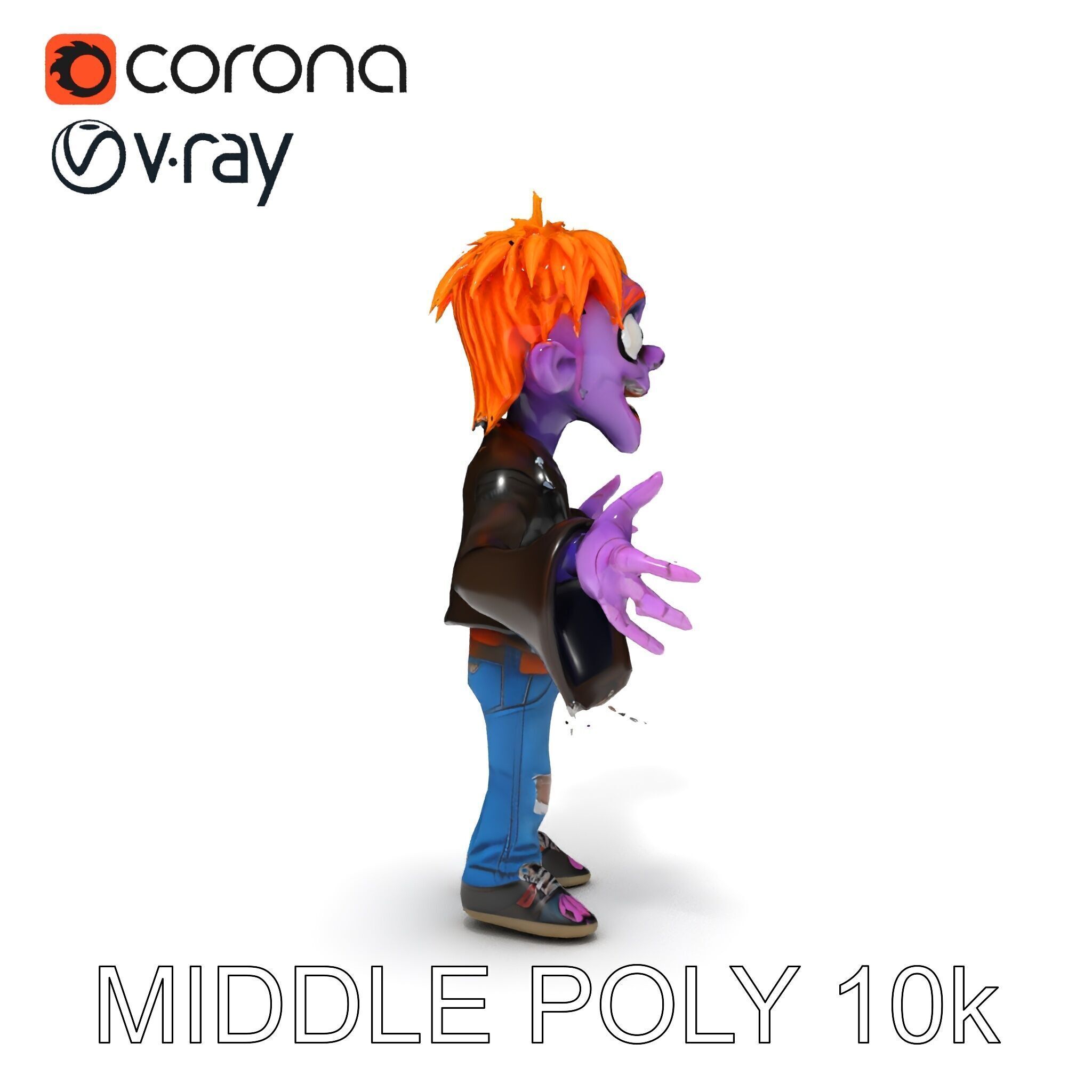 Animated Cartoon D Zombie Character with Purple Skin and Oran... Low-poly 3D model_14