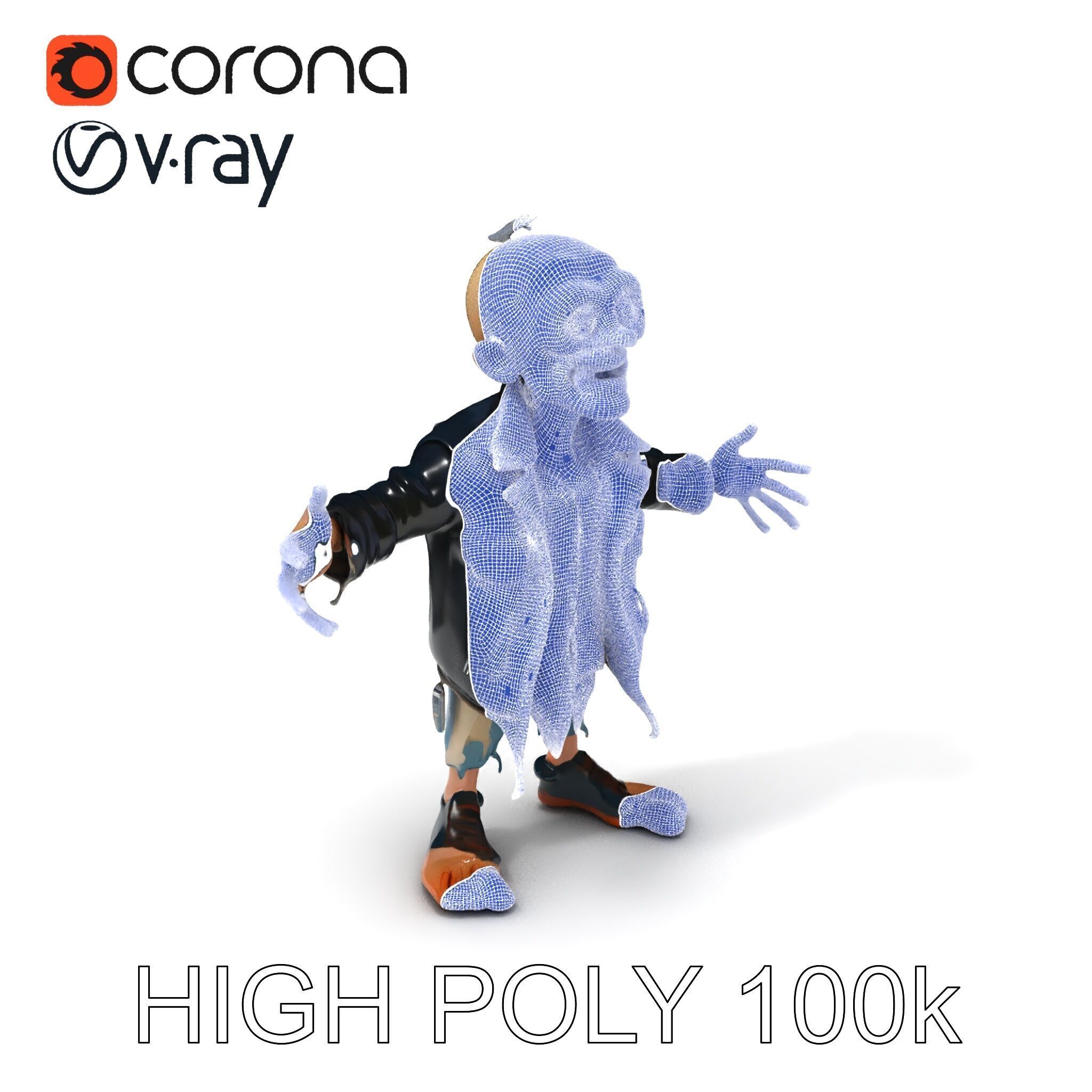 Grinning Zombie in Tattered Jacket Versatile D Character Model Low-poly 3D model_3