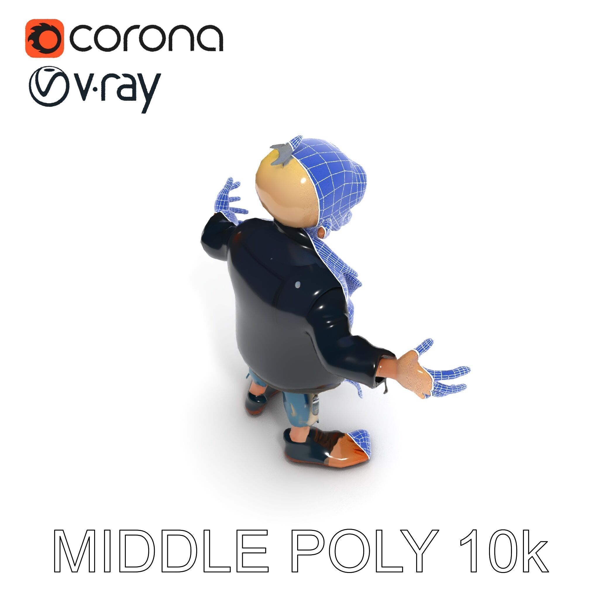 Grinning Zombie in Tattered Jacket Versatile D Character Model Low-poly 3D model_35