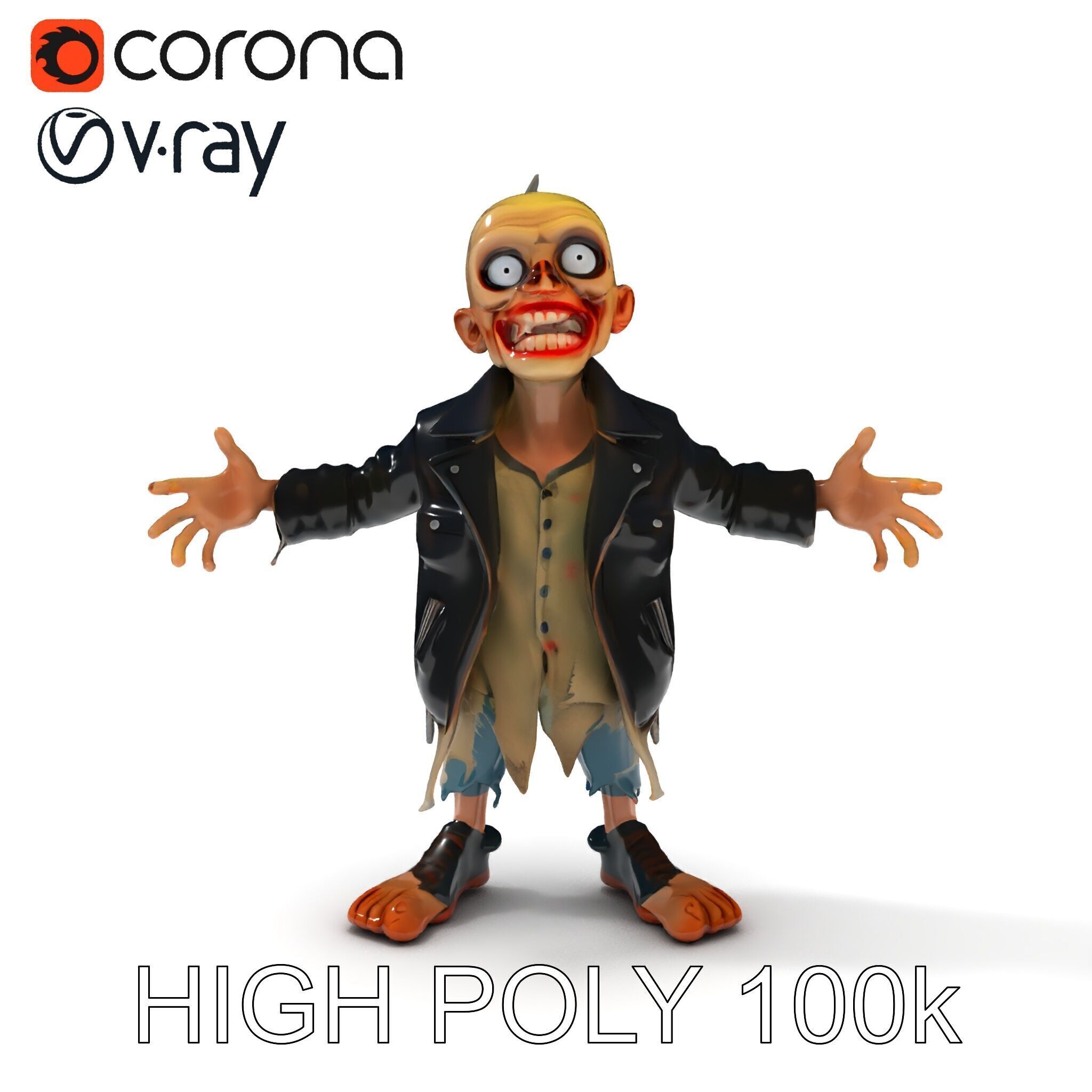 Grinning Zombie in Tattered Jacket Versatile D Character Model Low-poly 3D model_16