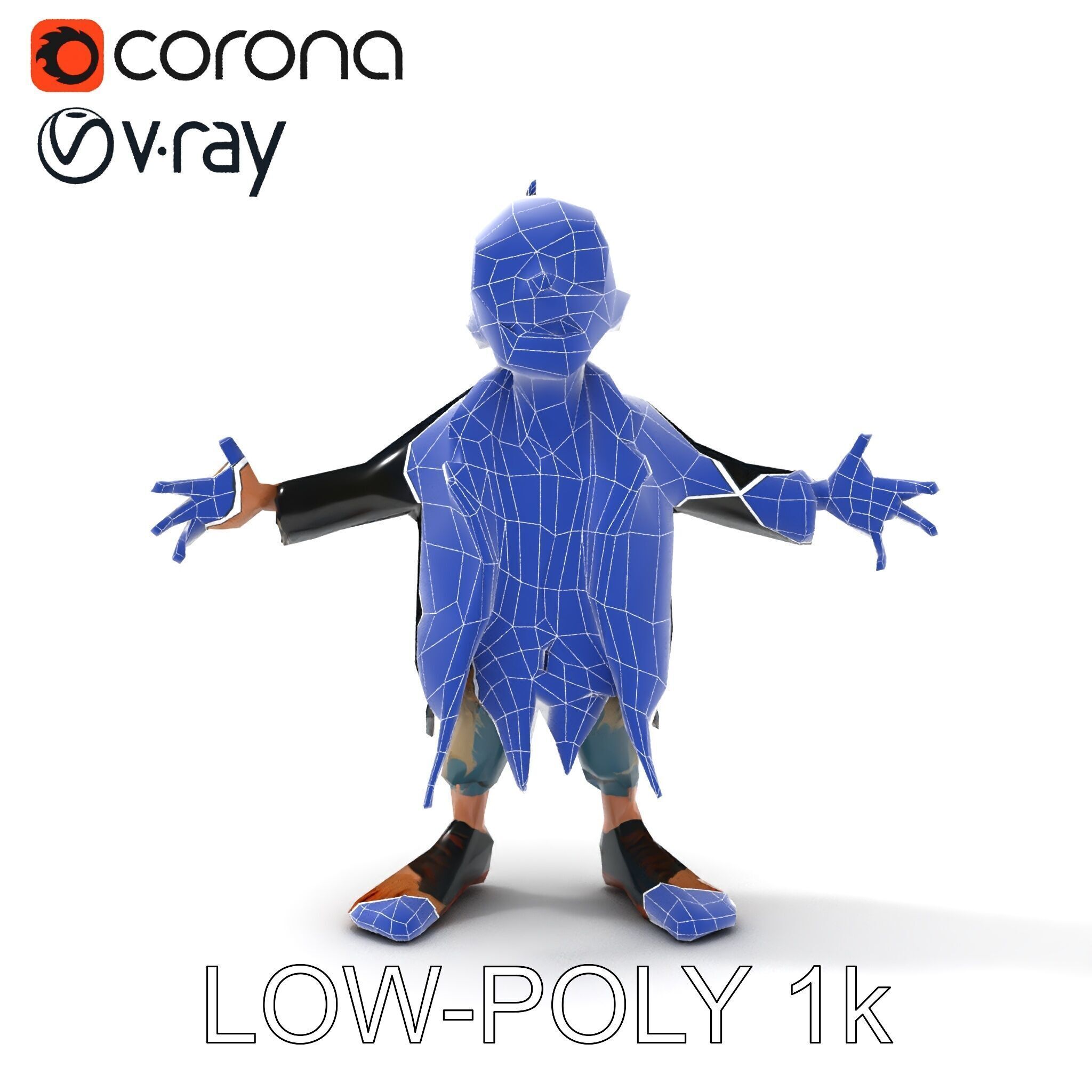 Grinning Zombie in Tattered Jacket Versatile D Character Model Low-poly 3D model_21